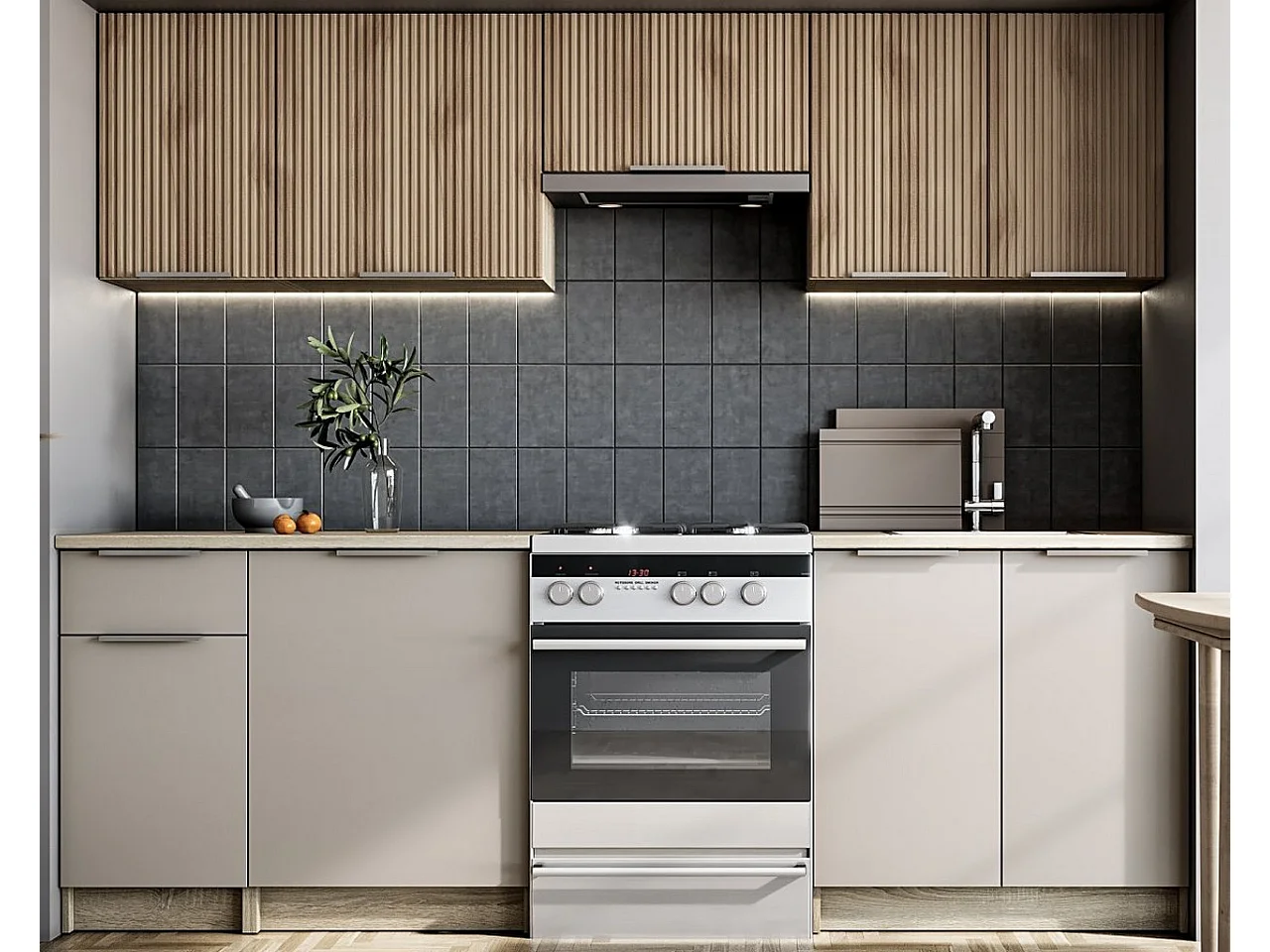 Cucina grigio cenere con look rovere Sonoma 240 cm Psyché