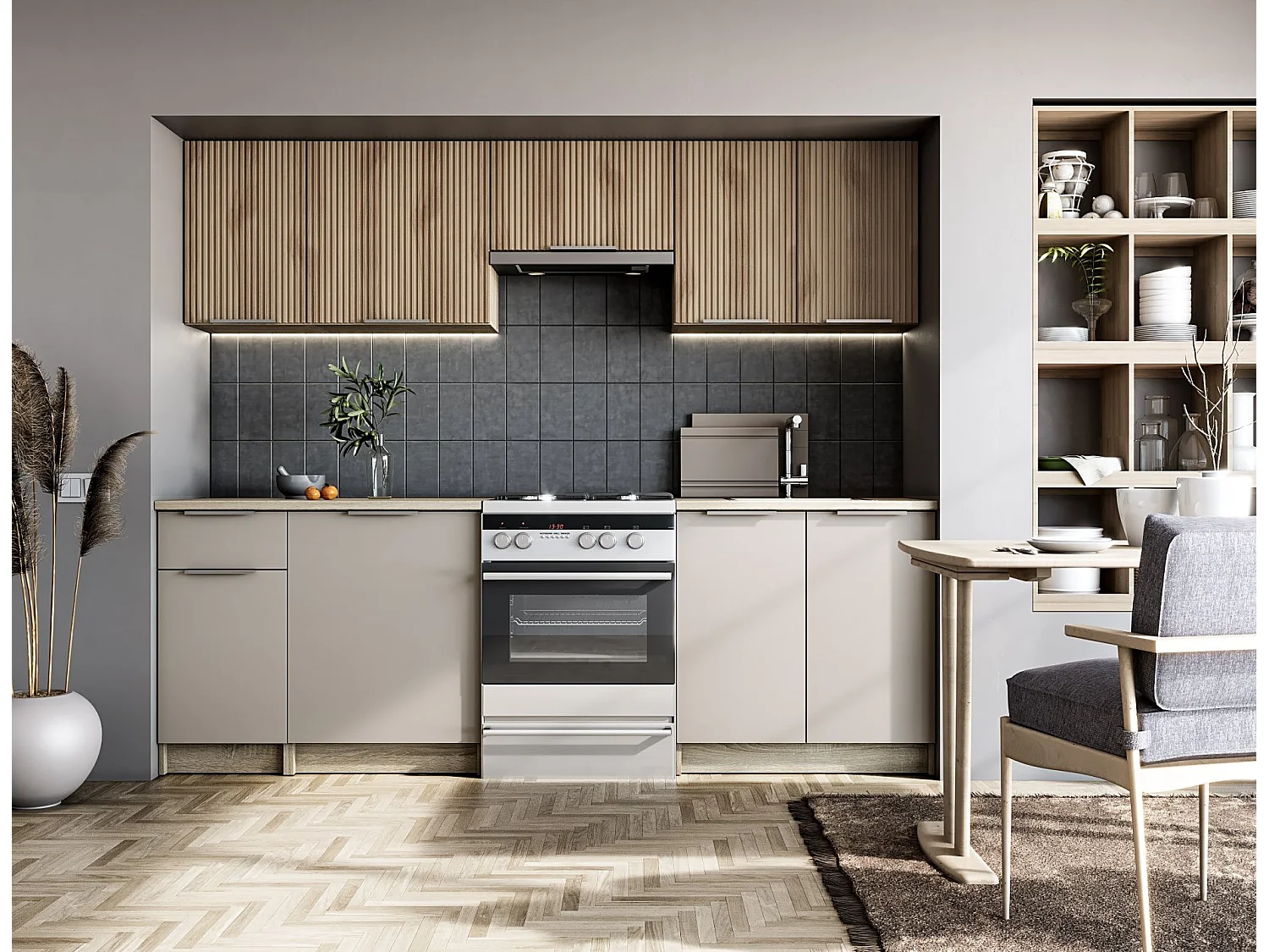 Cucina grigio cenere con look rovere Sonoma 240 cm Psyché