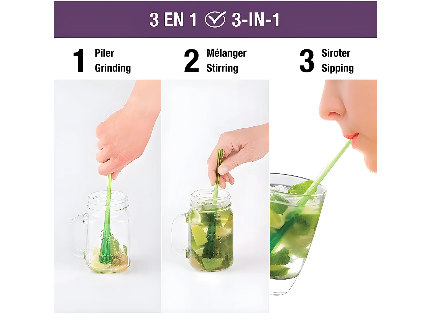 Set 6 pailles pilons mélangeurs