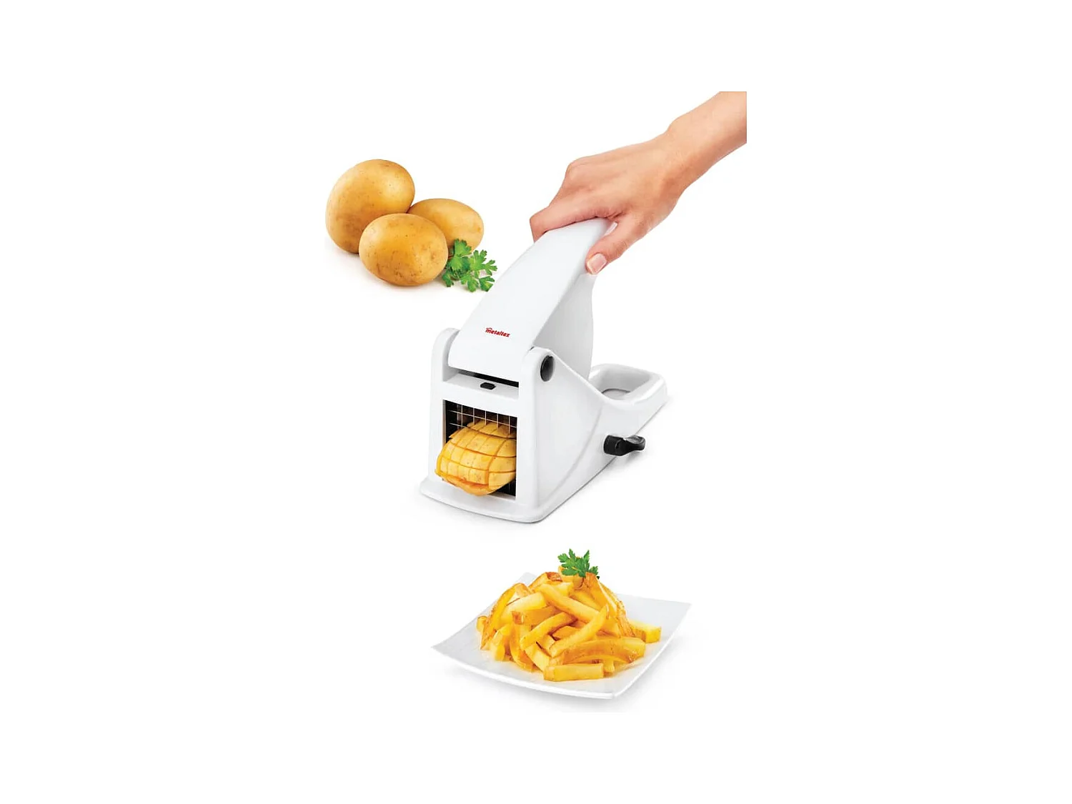 Coupe frites en plastique blanc