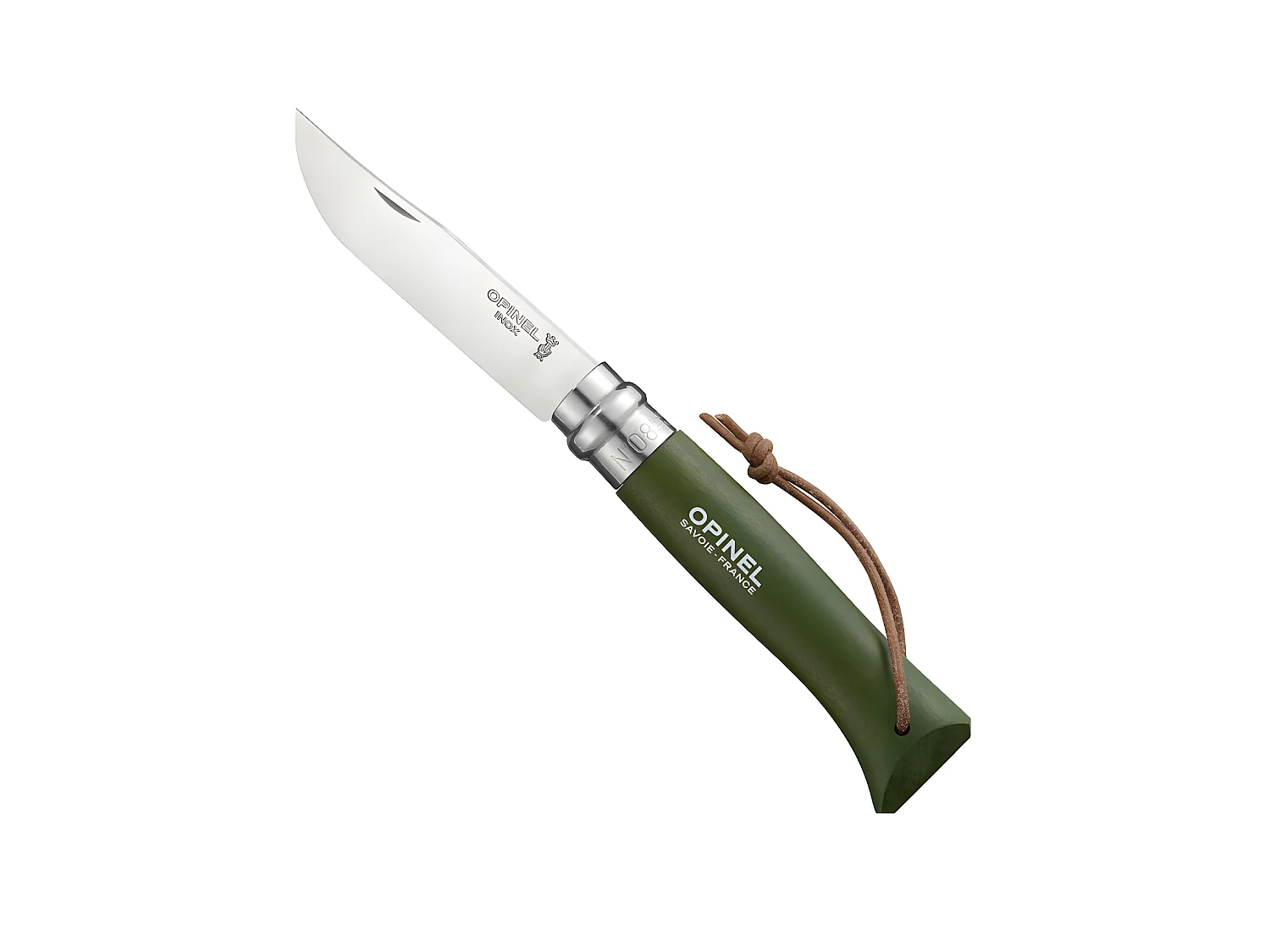 Couteau Baroudeur n°8 - lame 8.5 cm kaki avec lien en cuir