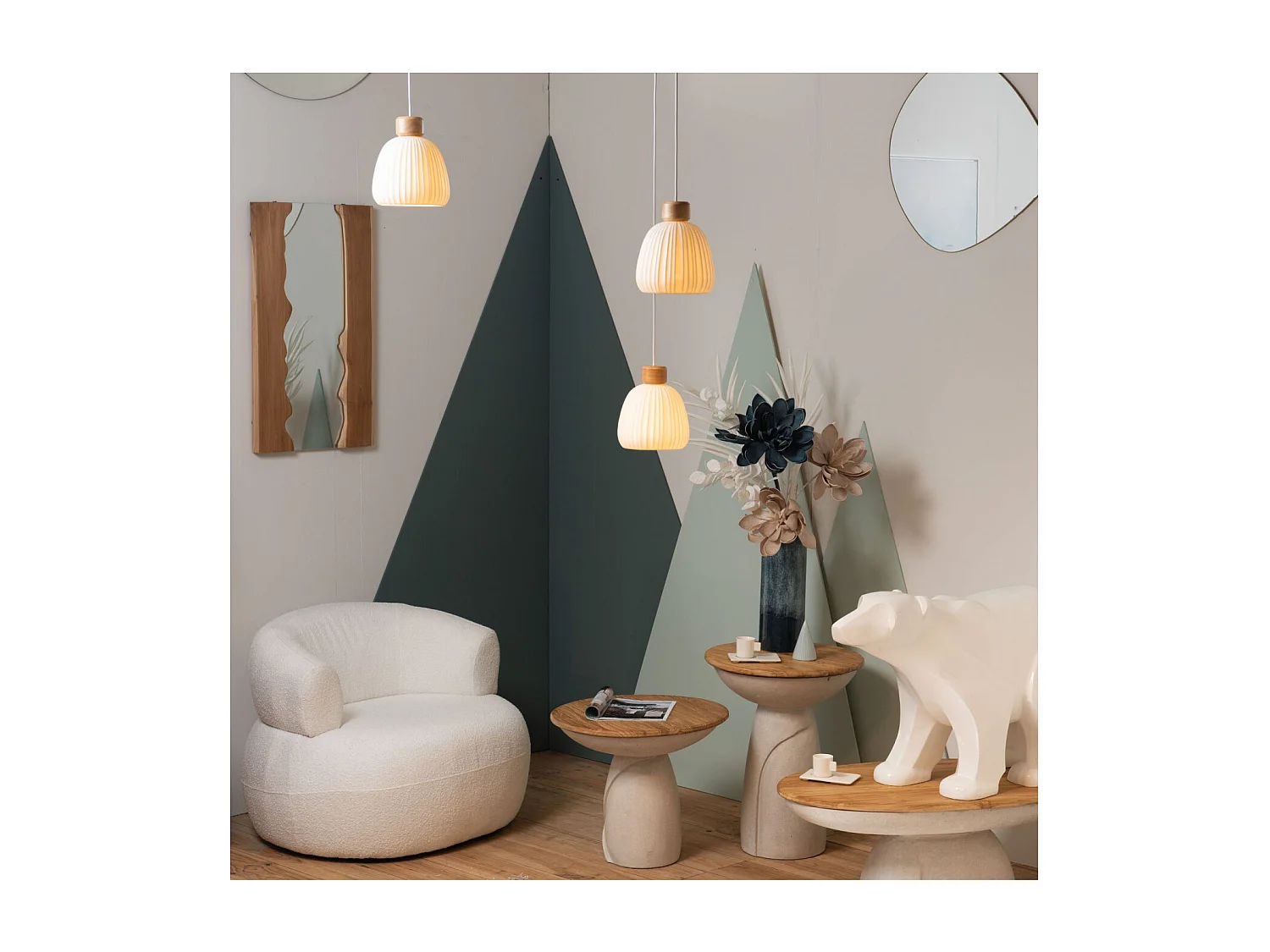 Bout de canapé organique en composite gris et teck D54 - YUKON