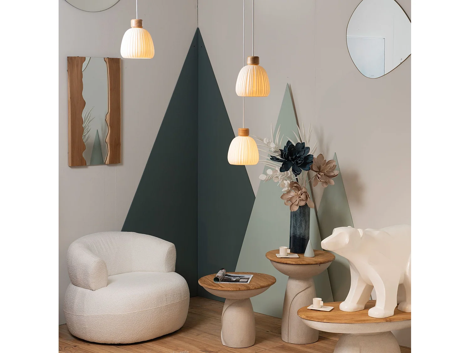 Bout de canapé organique en composite gris et teck D54 - YUKON