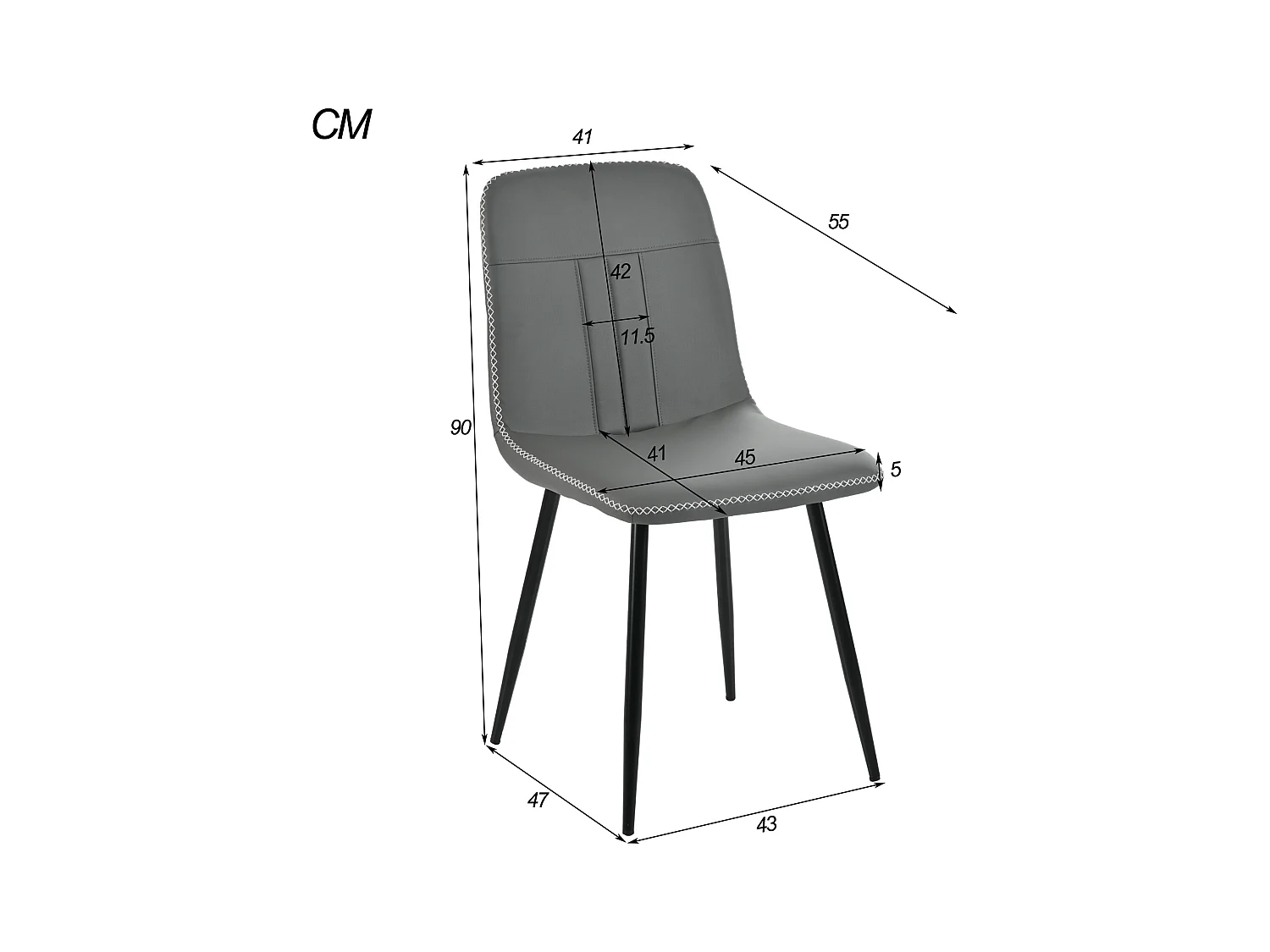 Tafel + 4 stoelen set in PU leer - Tafel 140 x 80 cm - Metalen poten - Grijs + wit