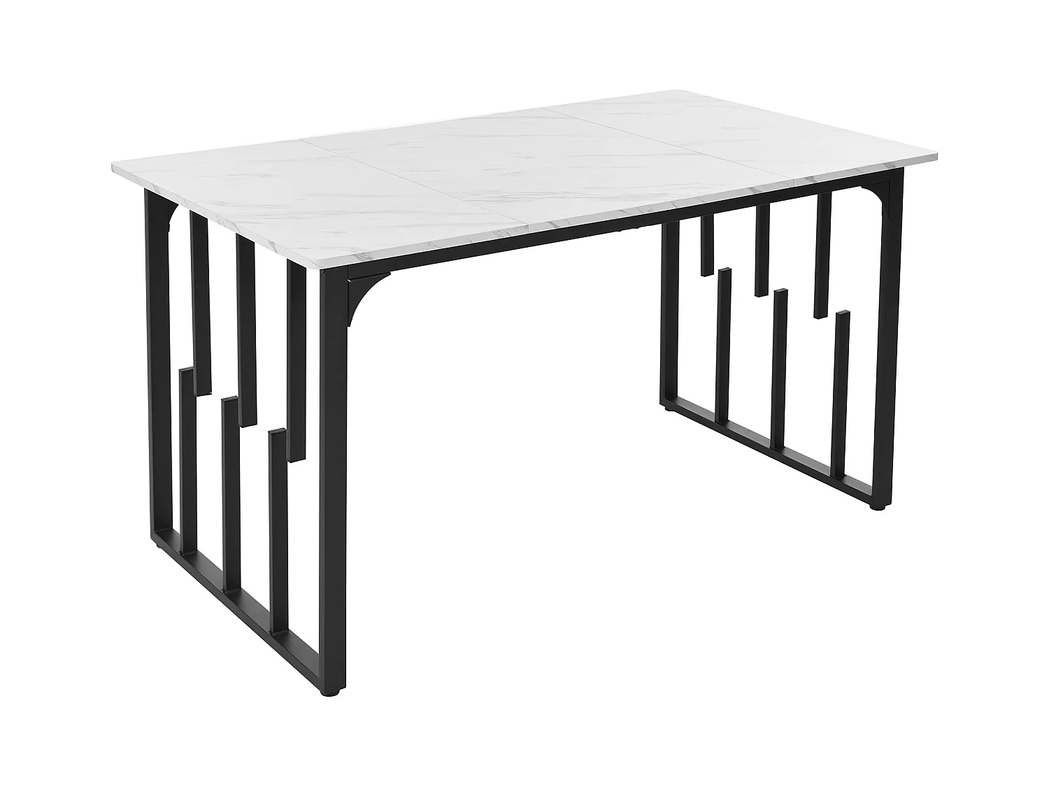 Tafel + 4 stoelen set in PU leer - Tafel 140 x 80 cm - Metalen poten - Grijs + wit