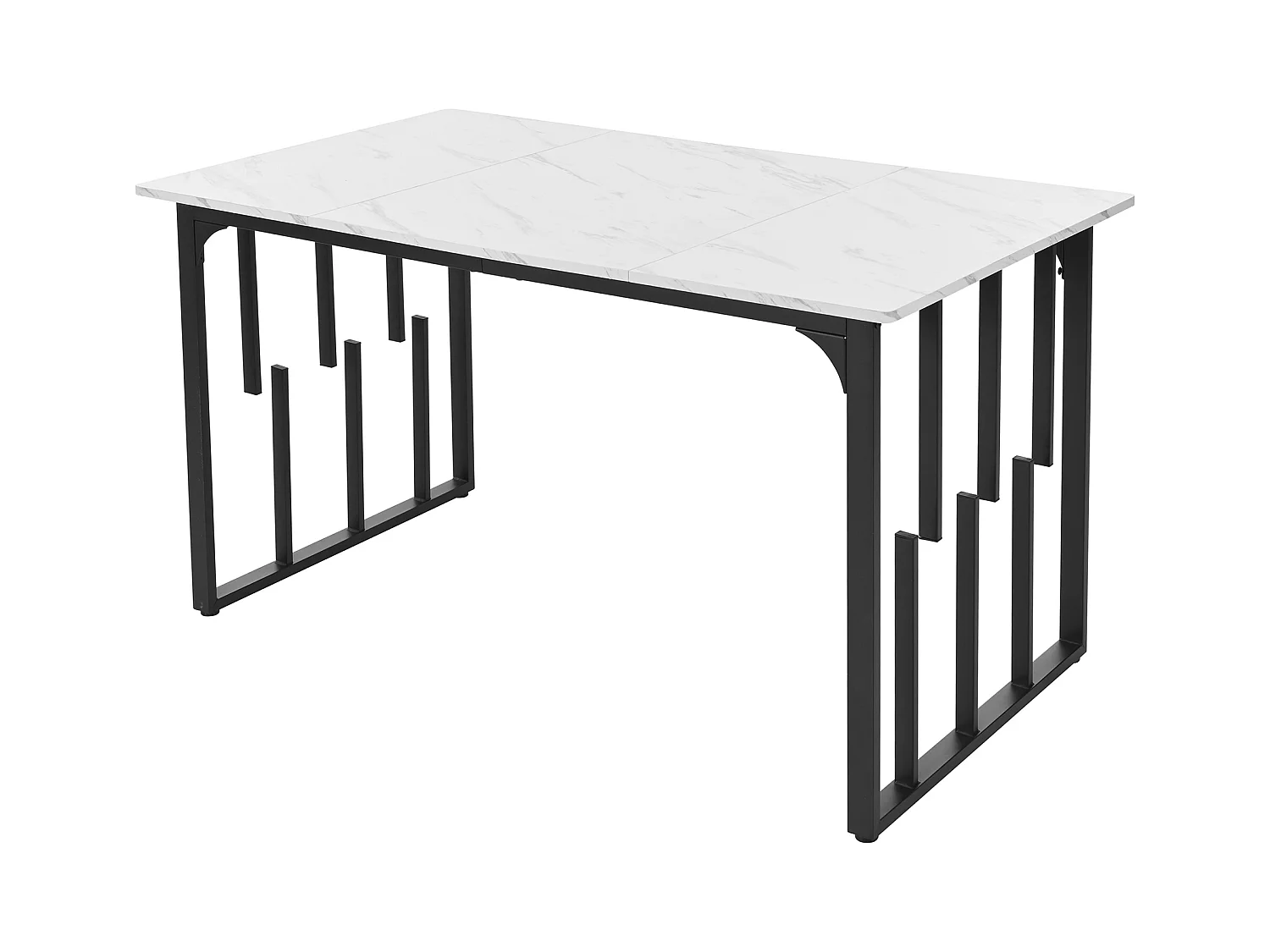 Tafel + 4 stoelen set in PU leer - Tafel 140 x 80 cm - Metalen poten - Grijs + wit