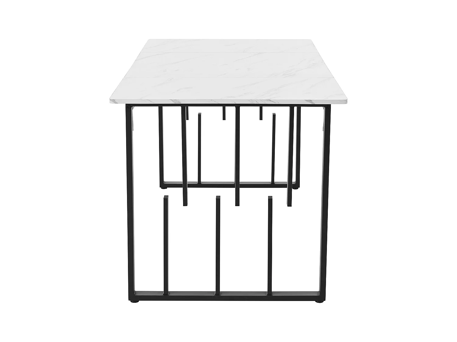 Tafel + 4 stoelen set in PU leer - Tafel 140 x 80 cm - Metalen poten - Grijs + wit