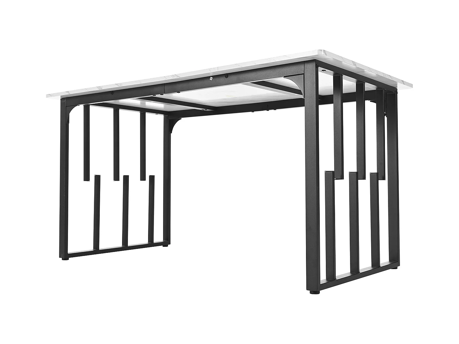 Tafel + 4 stoelen set in PU leer - Tafel 140 x 80 cm - Metalen poten - Grijs + wit