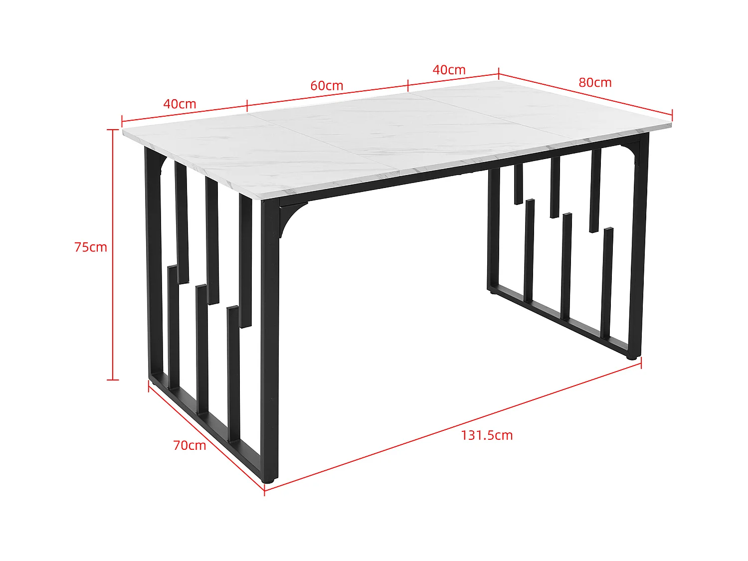 Tafel + 4 stoelen set in PU leer - Tafel 140 x 80 cm - Metalen poten - Grijs + wit
