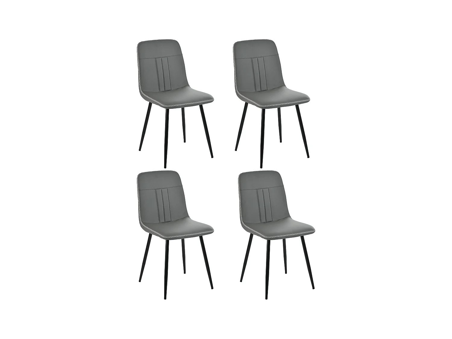 Tafel + 4 stoelen set in PU leer - Tafel 140 x 80 cm - Metalen poten - Grijs + wit