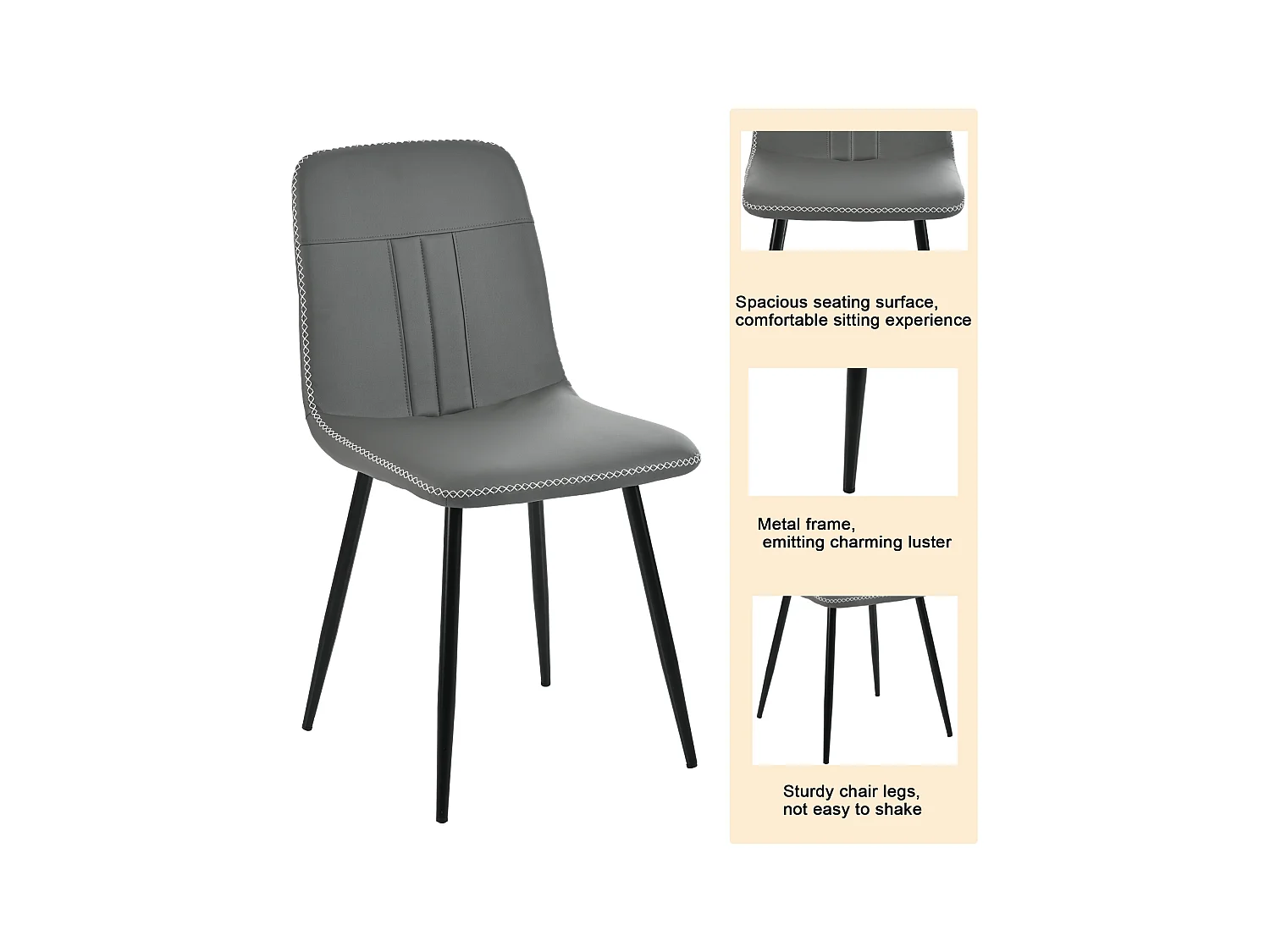 Tafel + 4 stoelen set in PU leer - Tafel 140 x 80 cm - Metalen poten - Grijs + wit