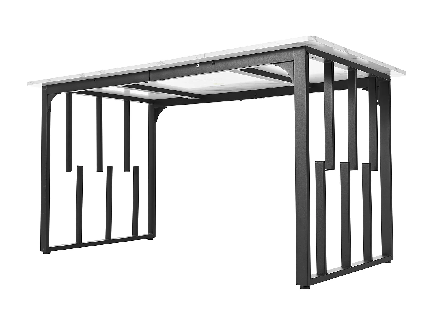 Tafel + 4 stoelen set in PU leer - Tafel 140 x 80 cm - Metalen poten - Grijs + wit