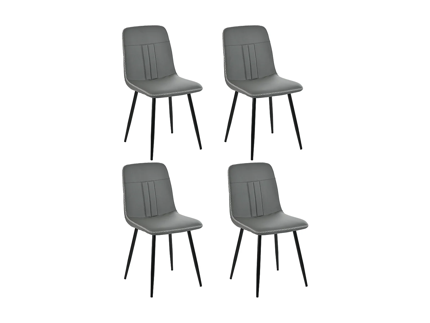 Tafel + 4 stoelen set in PU leer - Tafel 140 x 80 cm - Metalen poten - Grijs + wit