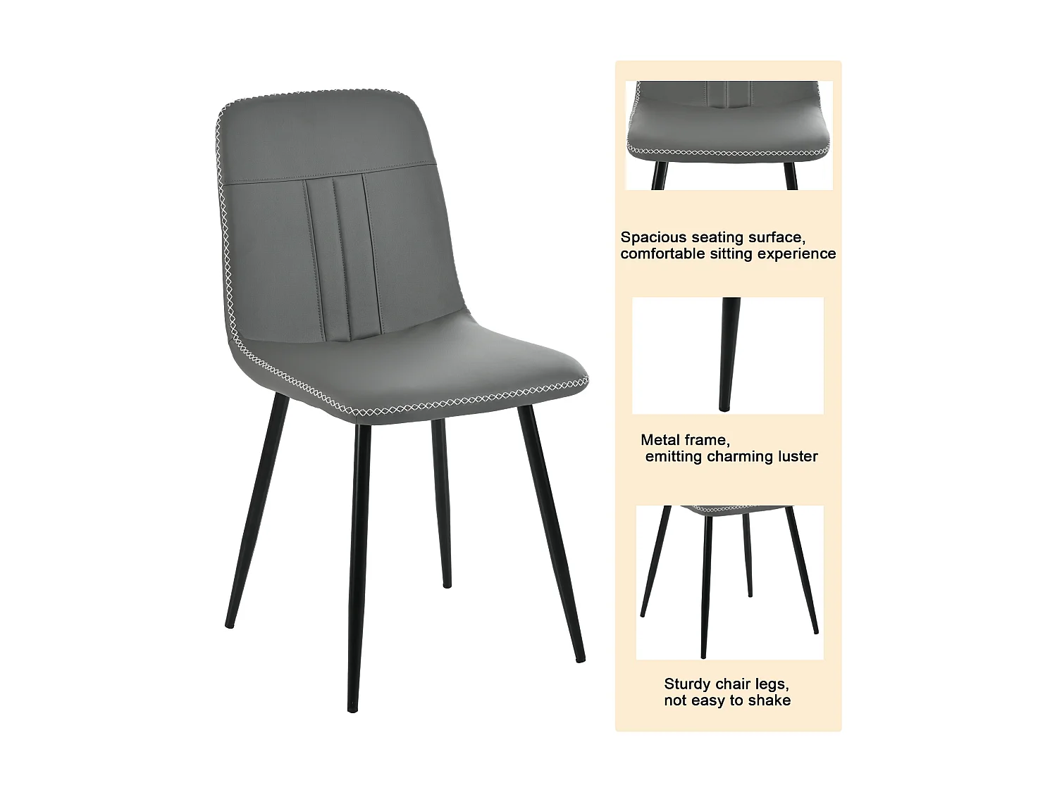 Tafel + 4 stoelen set in PU leer - Tafel 140 x 80 cm - Metalen poten - Grijs + wit