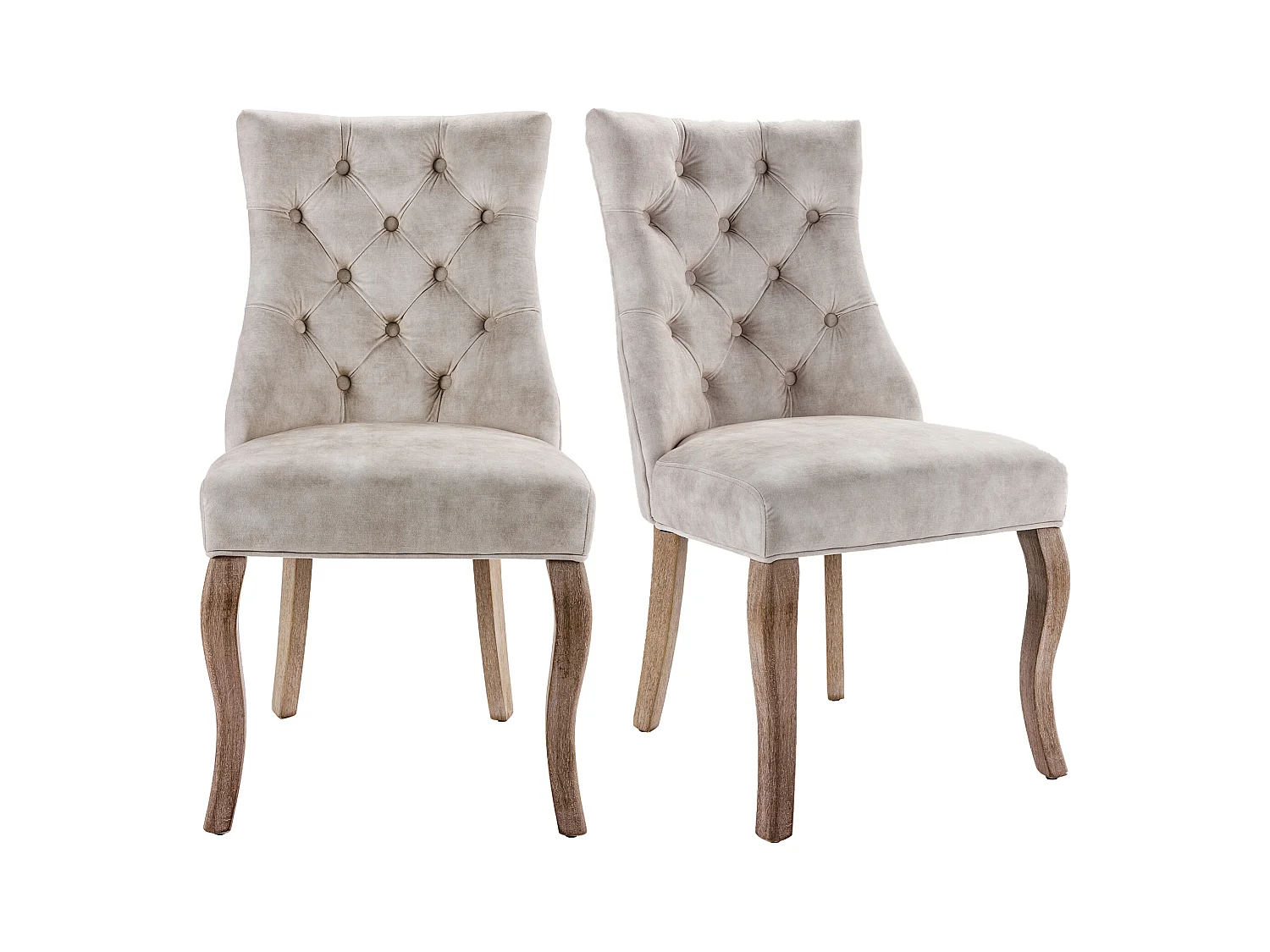 Lot de 4 chaises de salle à manger - Velours et bois massif - Dossier à motif losange - Beige clair