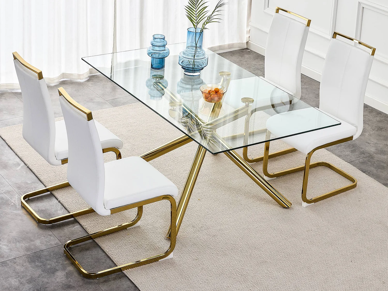 Lot de 4 chaises de salle à manger - Métal doré et cuir PU - Blanc et or - BLITZ