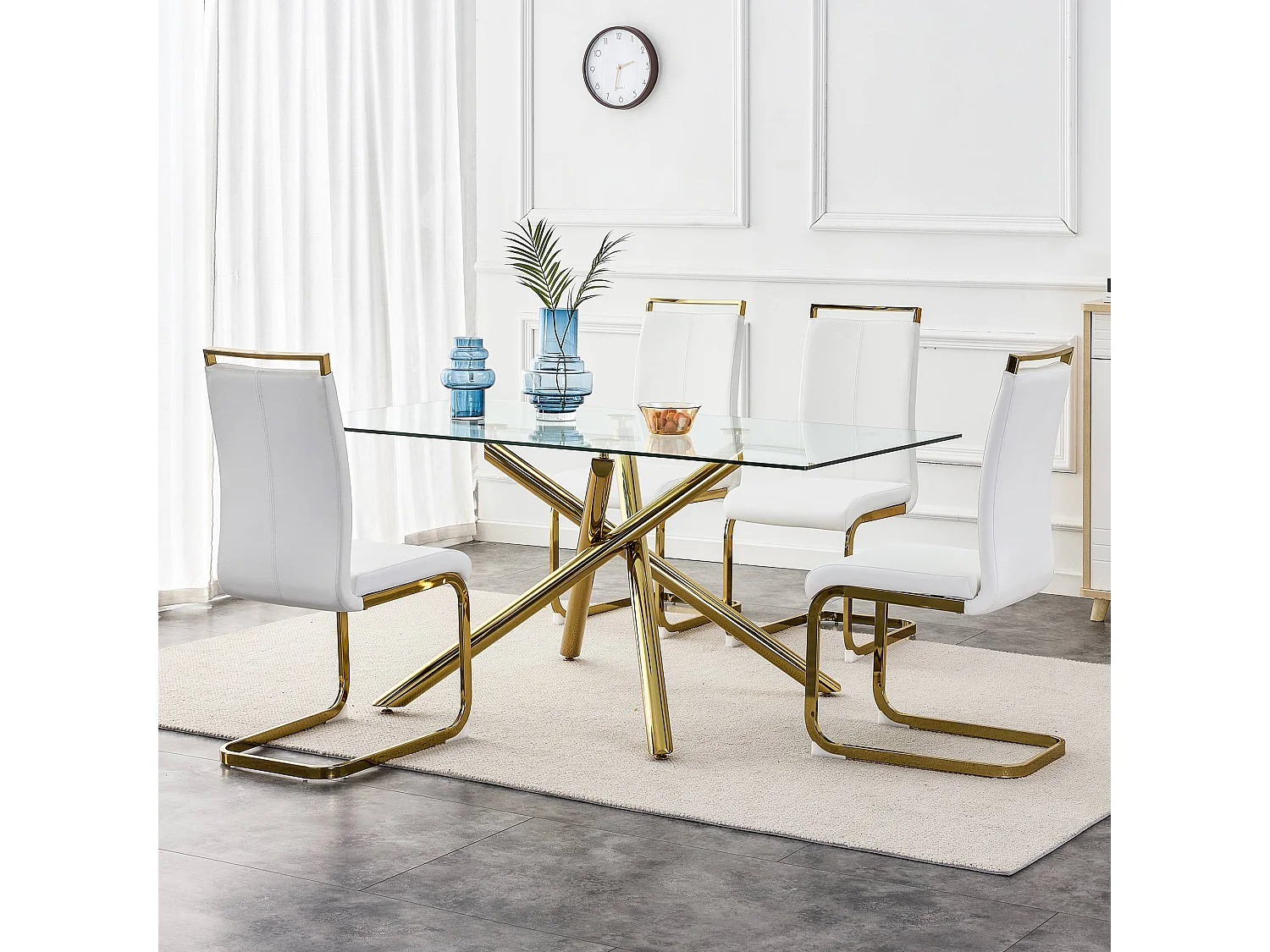 Lot de 4 chaises de salle à manger - Métal doré et cuir PU - Blanc et or - BLITZ