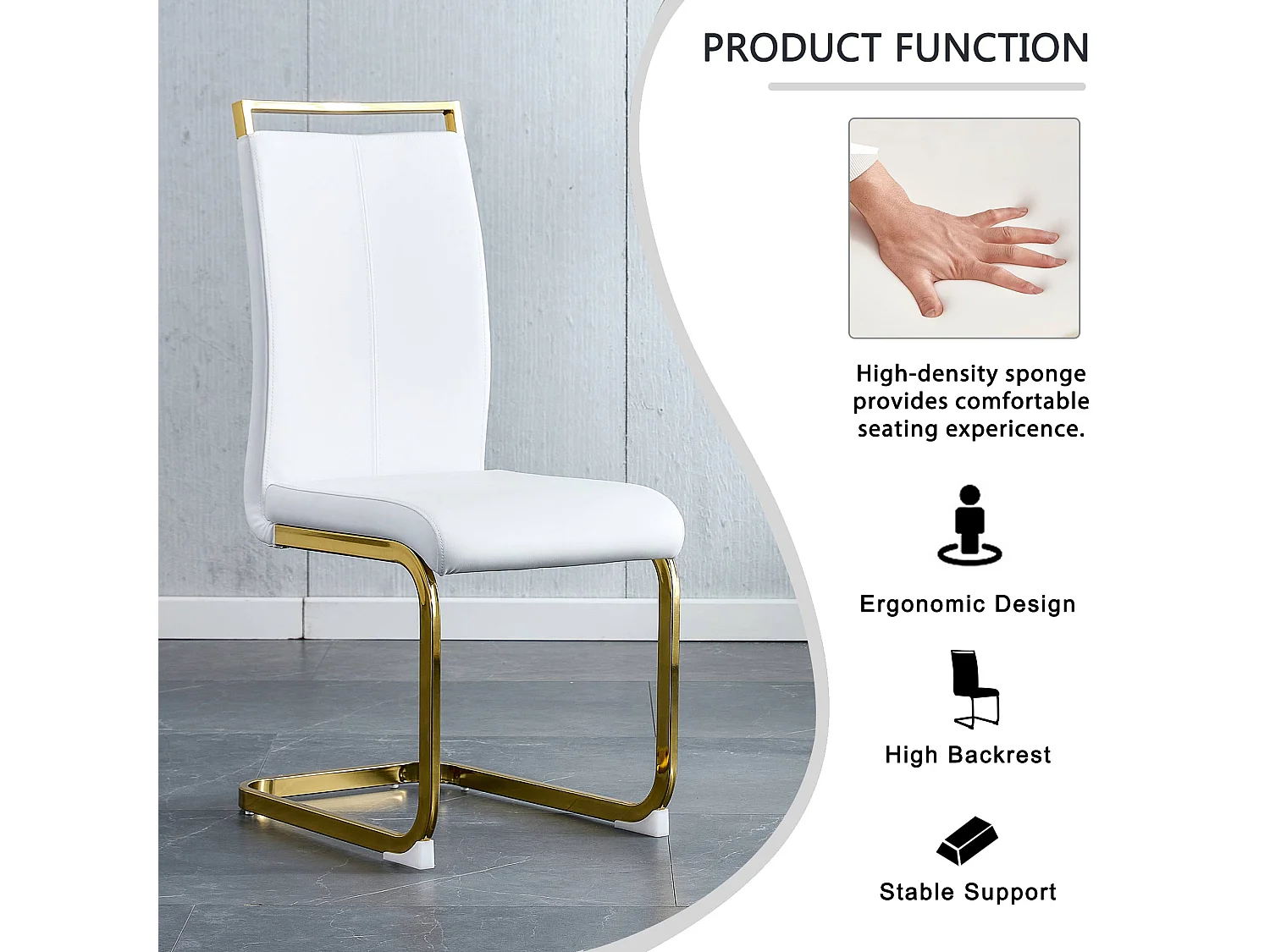 Lot de 4 chaises de salle à manger - Métal doré et cuir PU - Blanc et or - BLITZ