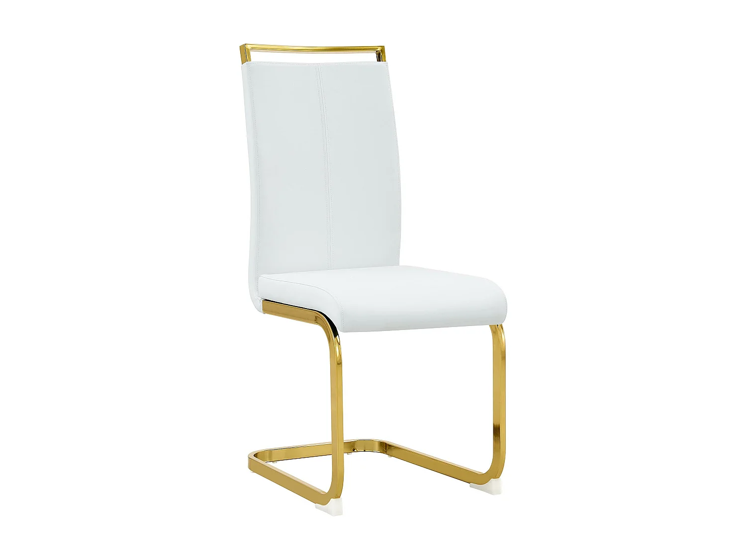 Lot de 4 chaises de salle à manger - Métal doré et cuir PU - Blanc et or - BLITZ