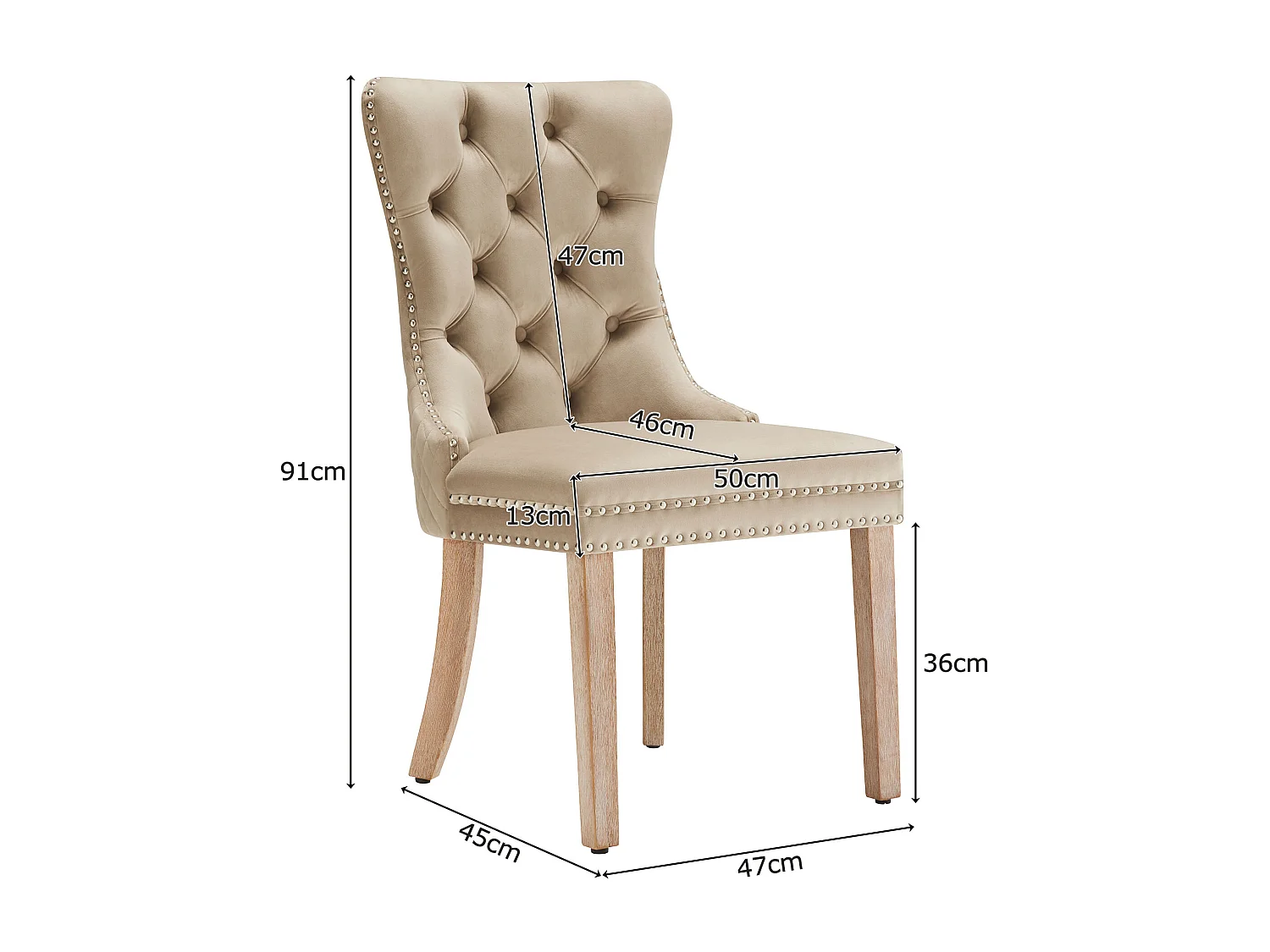 Lot de 6 Chaises de salle à manger en velours - pièds en bois massif - marron clair