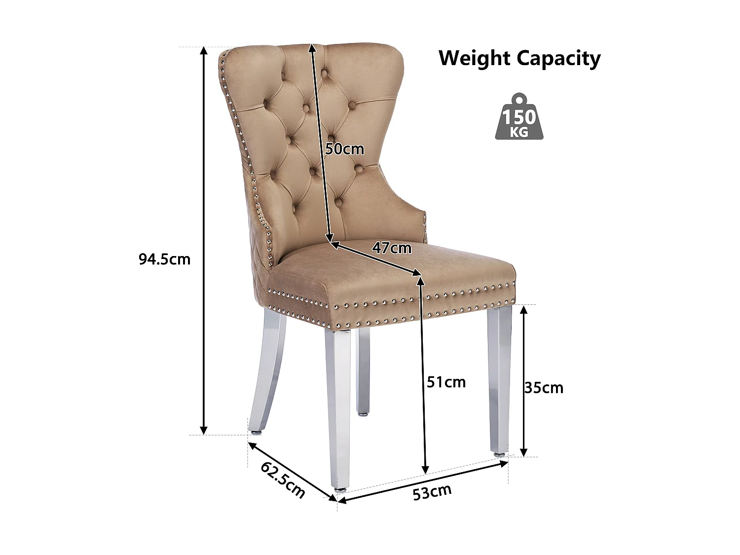 Lot de 2 Chaises de salle à manger en velours - pièds en bois massif - dossier à motif losange - marron