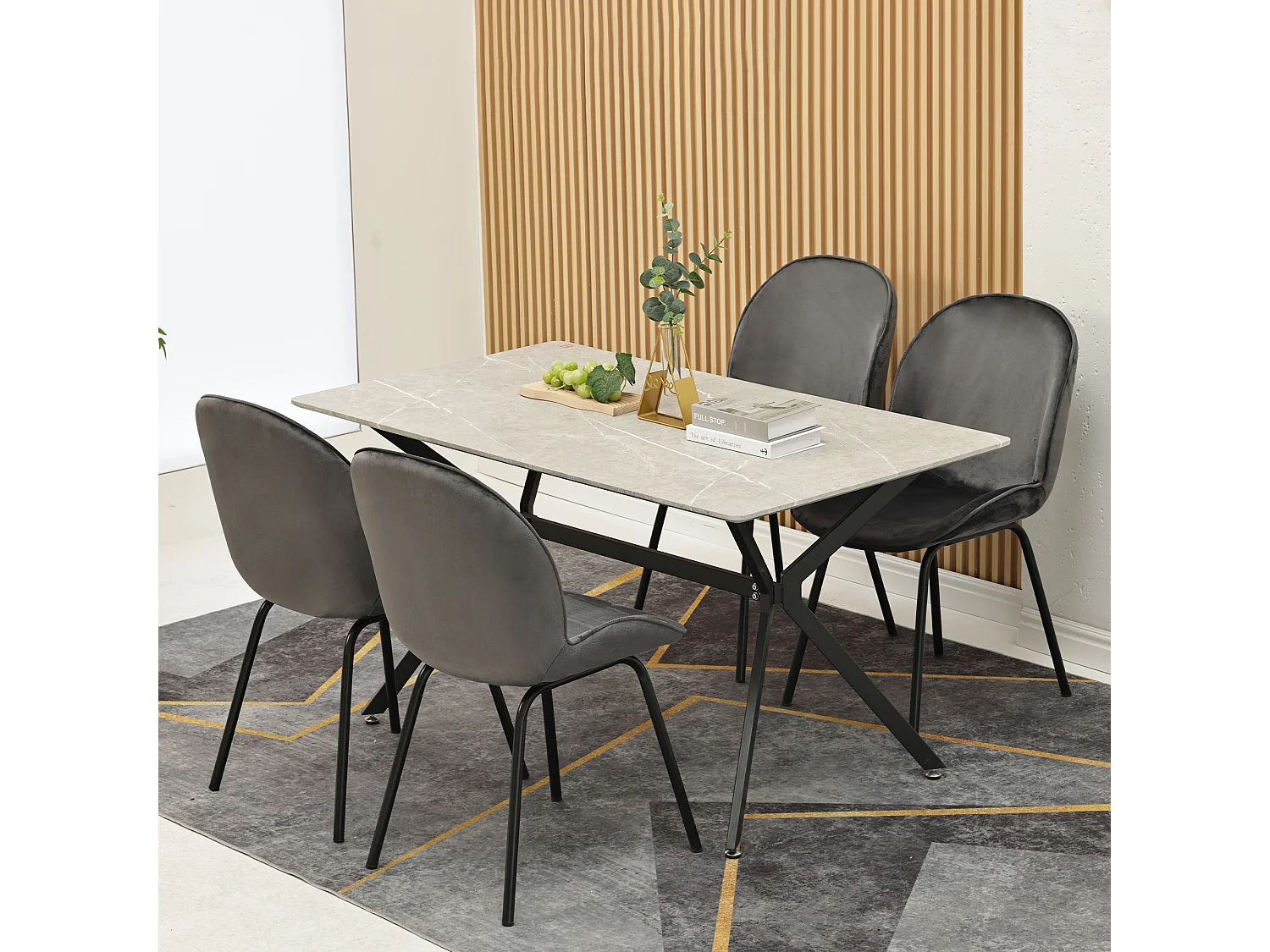 Set van 4 stoelen bekleed met fluweel - Ronde rugleuning - Metalen poten - Grijs