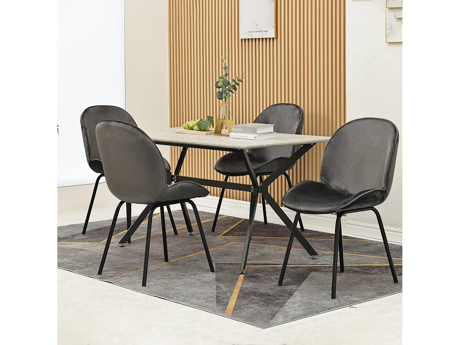Set van 4 stoelen bekleed met fluweel - Ronde rugleuning - Metalen poten - Grijs