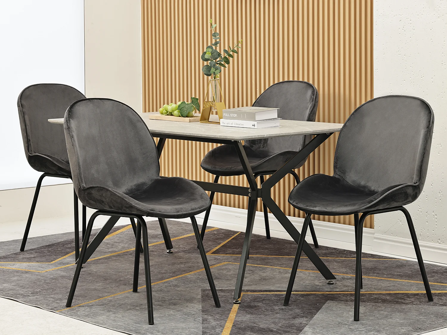 Lot de 4 chaises rembourré en velours - Dossier rond - Pièds en métal - Gris