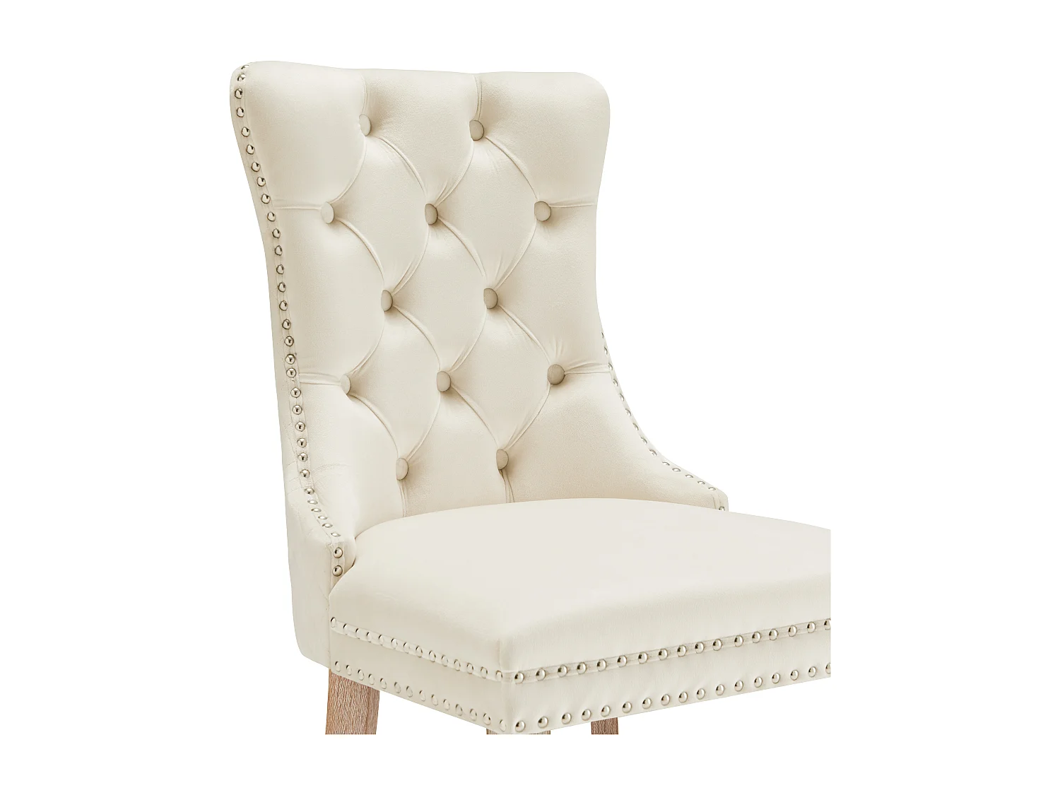 Lot de 4 Chaises de salle à manger en velours - pièds en bois massif - dossier à motif losange - beige