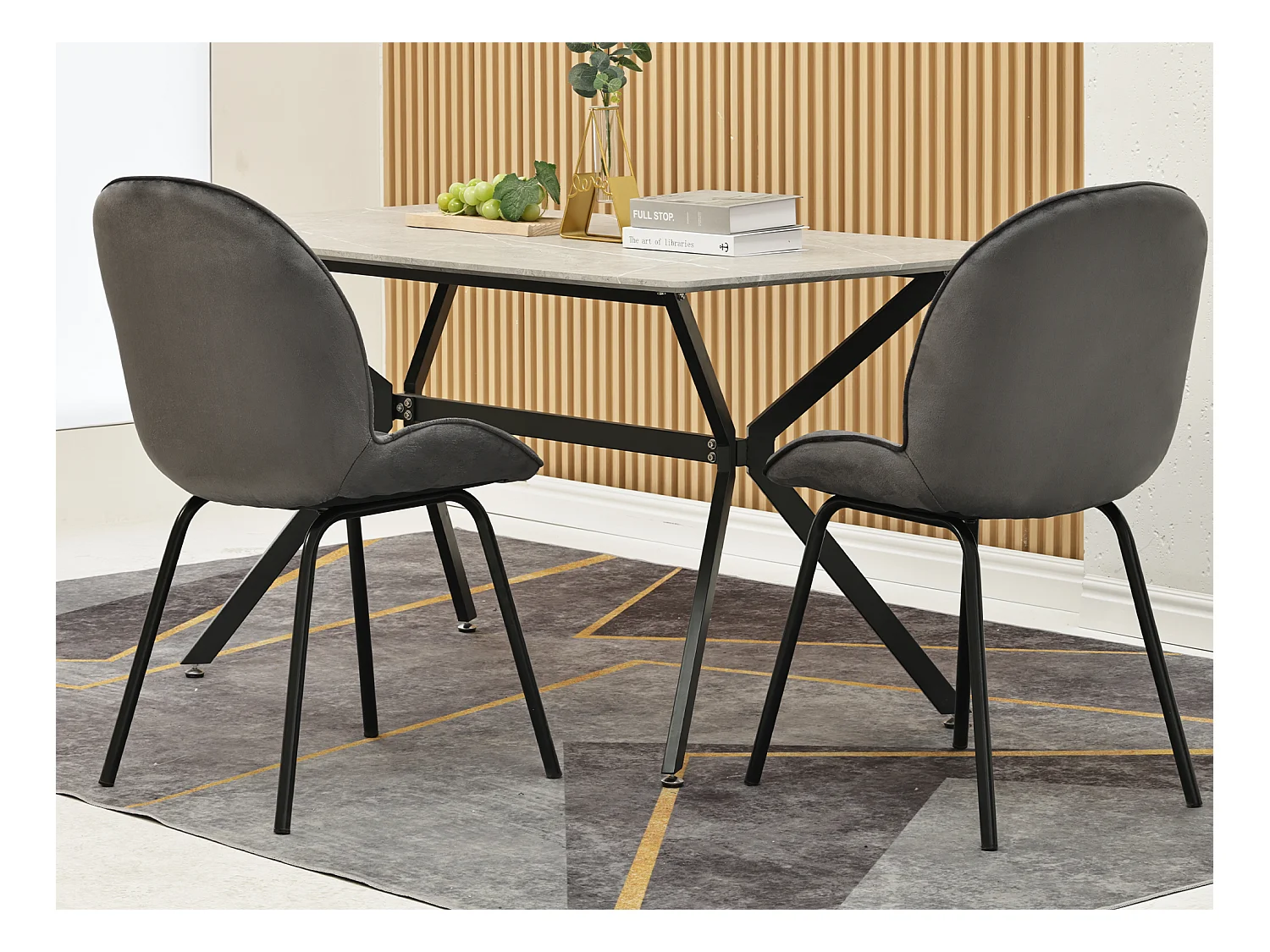 Lot de 2 chaises rembourré en velours - Dossier rond - Pièds en métal - Gris