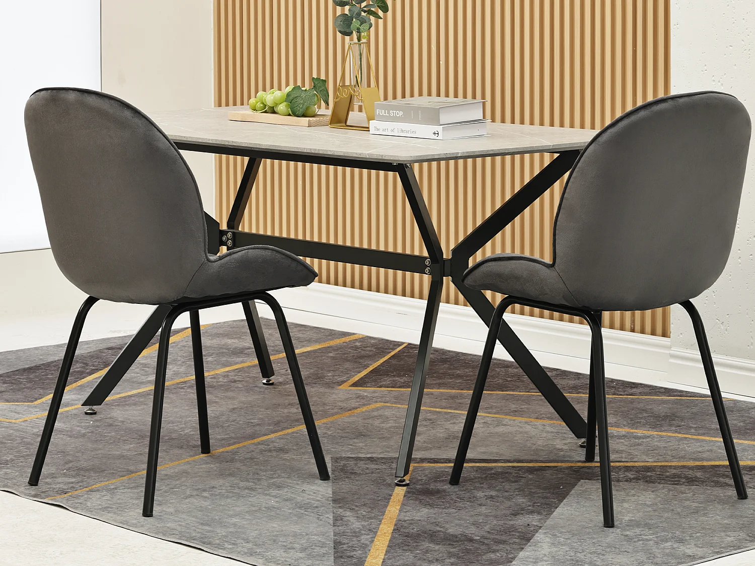 Set van 2 stoelen bekleed met fluweel - Ronde rugleuning - Metalen poten - Grijs