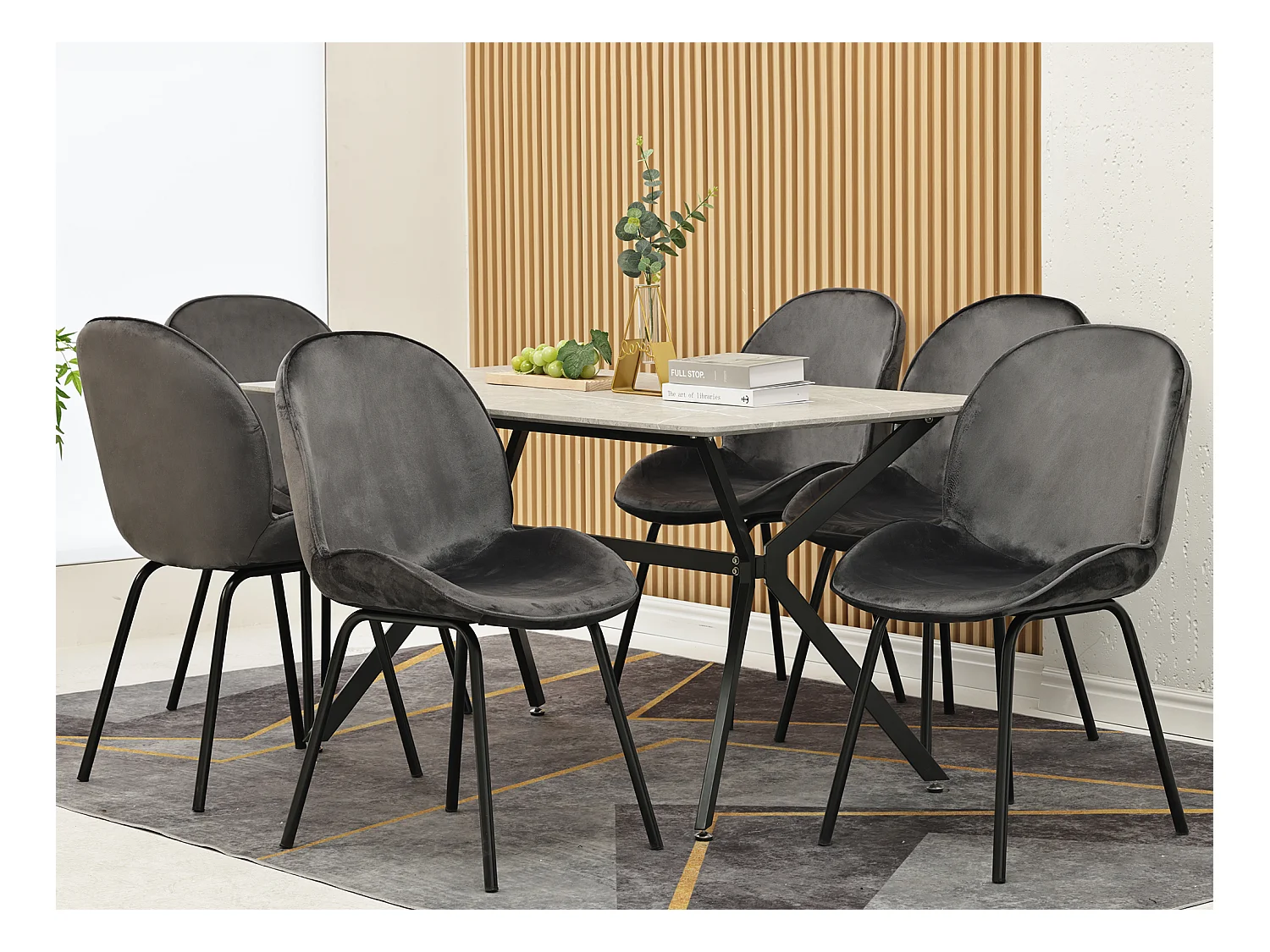 Lot de 6 chaises rembourré en velours - Dossier rond - Pièds en métal - Gris