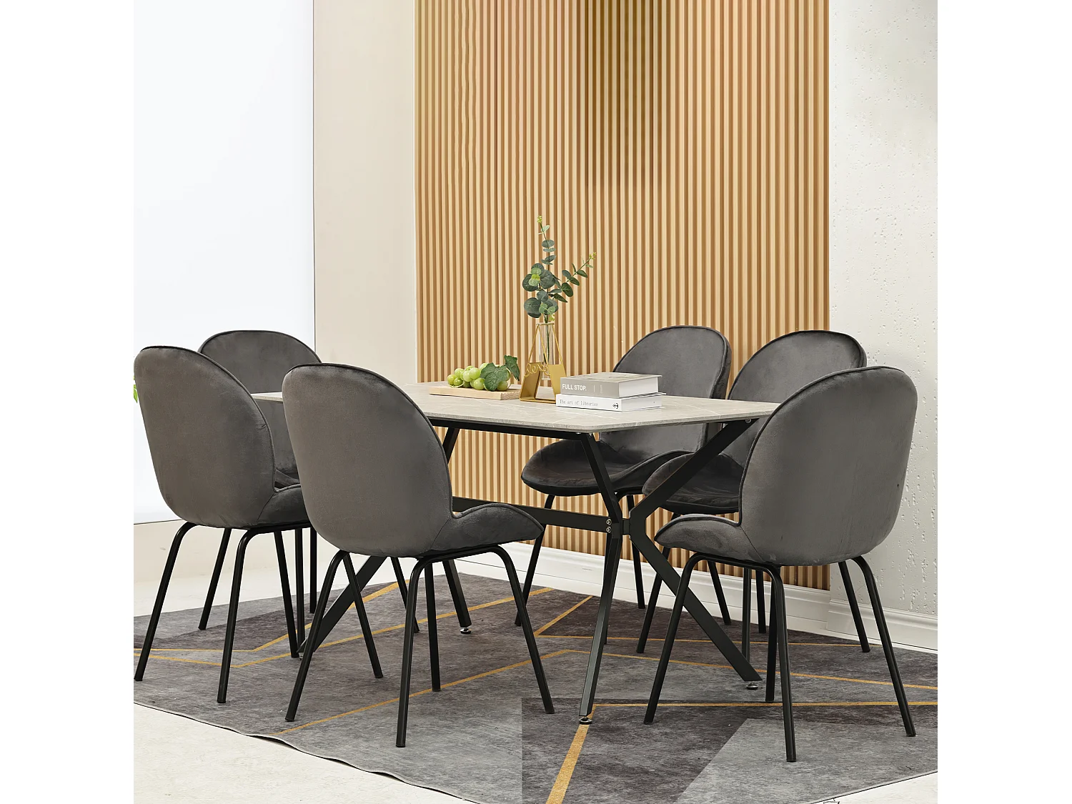 Set van 6 stoelen bekleed met fluweel - Ronde rugleuning - Metalen poten - Grijs