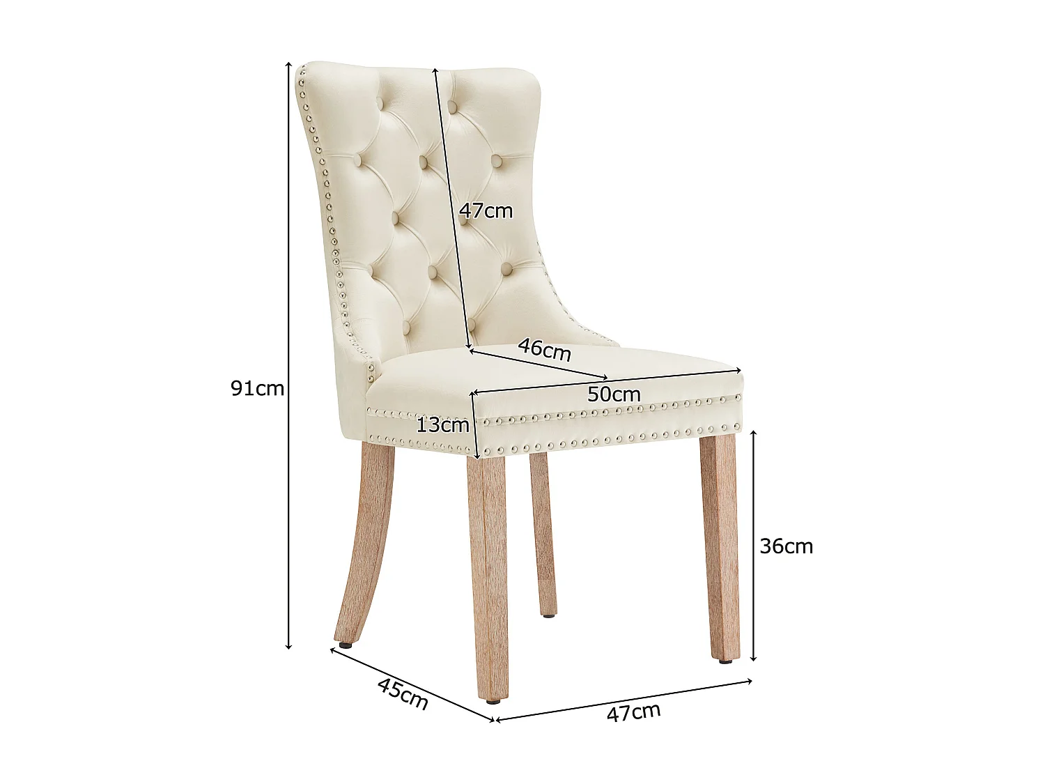 Juego de 2 sillas de comedor de terciopelo - patas de madera maciza - respaldo con diseño de rombos - beige