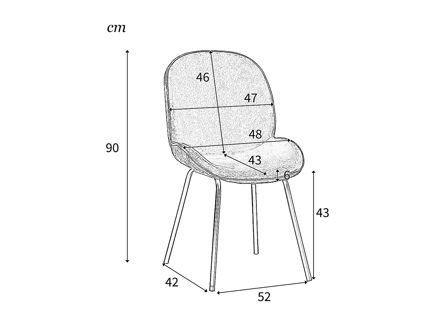 Set van 6 stoelen bekleed met fluweel - Ronde rugleuning - Metalen poten - Zwart