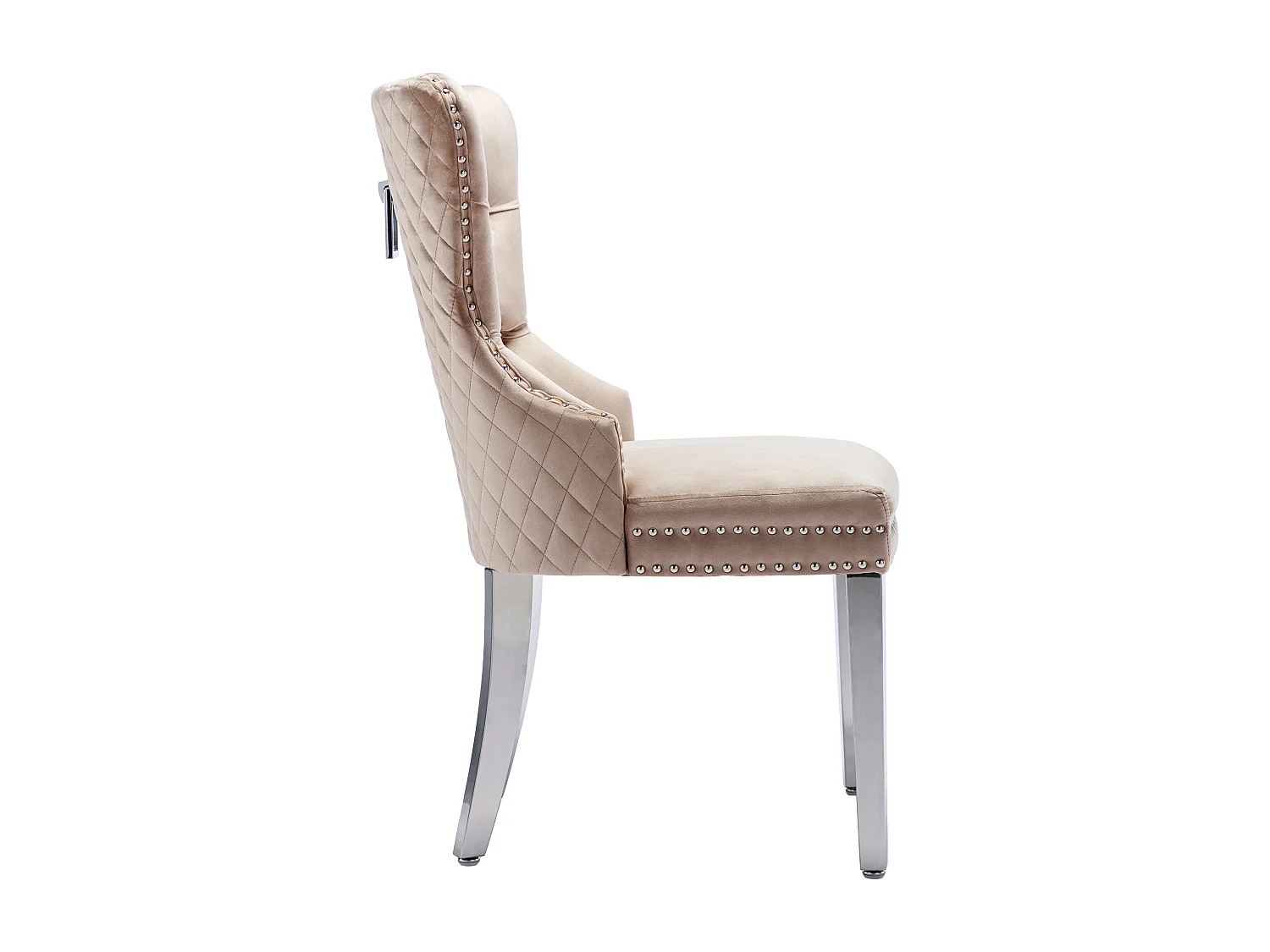 Lot de 6 chaises de salle à manger - Velours et métal - Dossier à motif losange - Beige