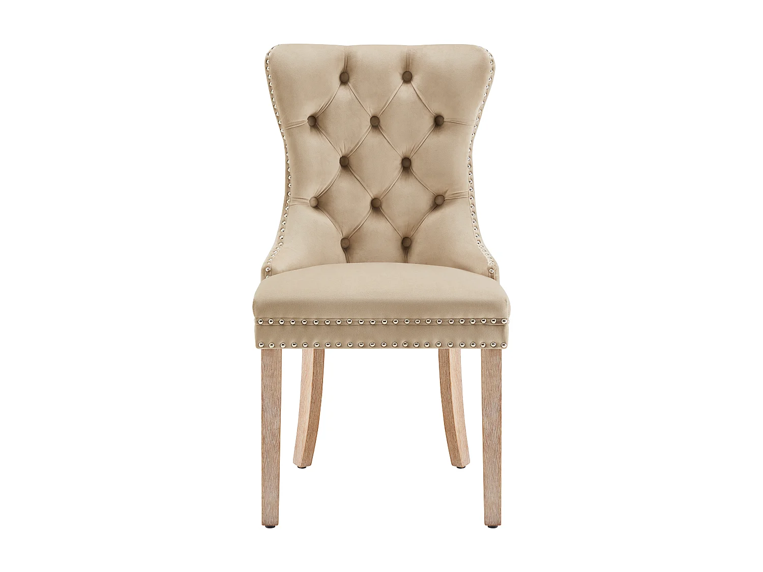 Lot de 4 Chaises de salle à manger en velours - pièds en bois massif - marron clair