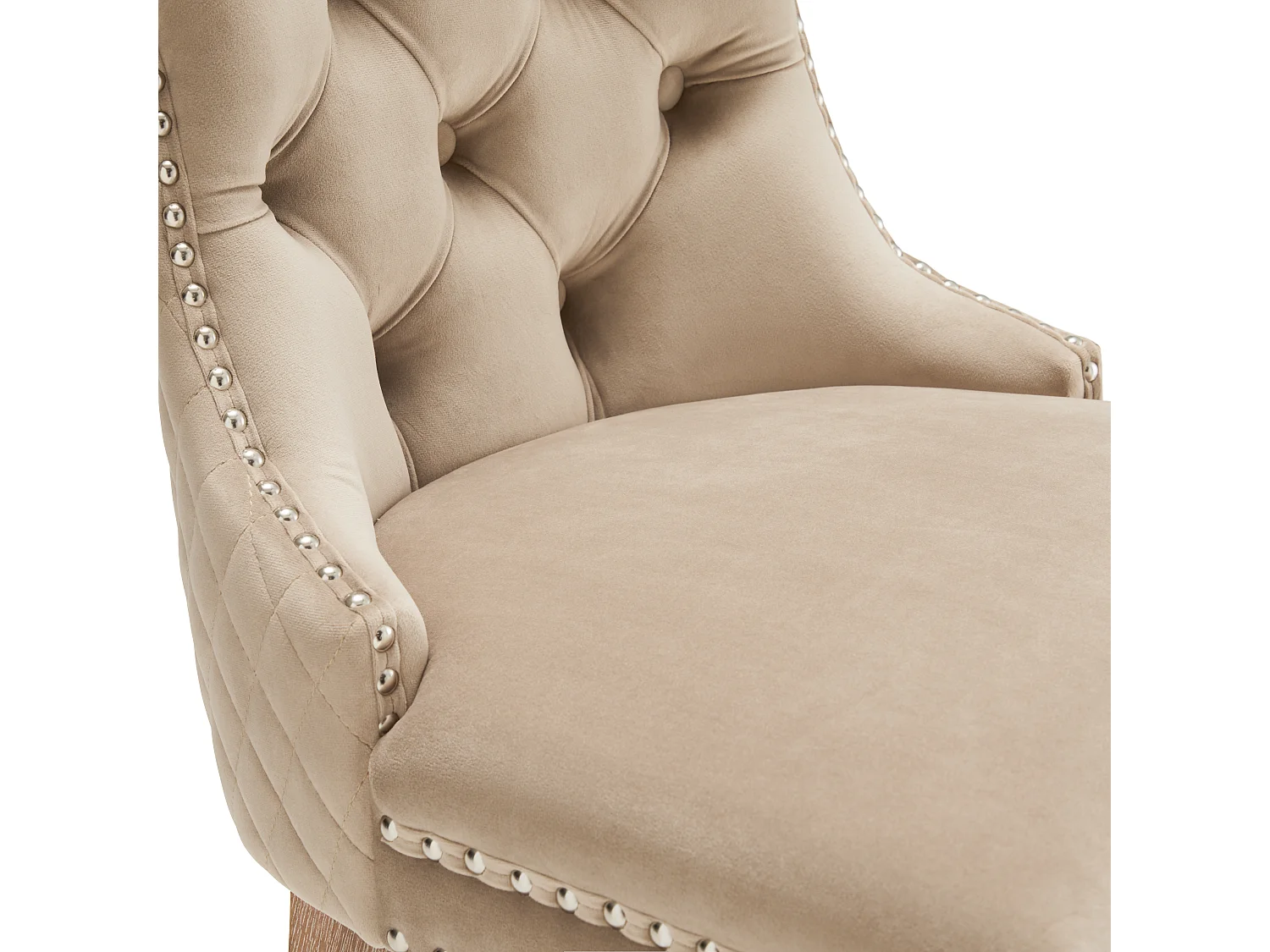 Lot de 4 Chaises de salle à manger en velours - pièds en bois massif - marron clair