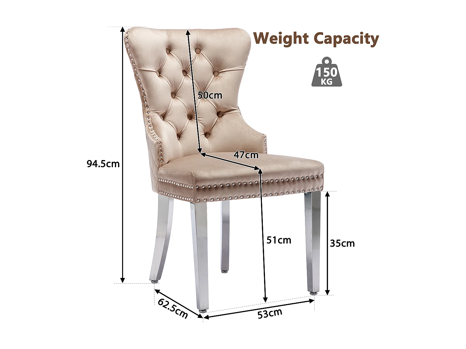 Set aus 2 Esszimmerstühlen – Samt und Metall – Rückenlehne mit Rautenmuster – Beige