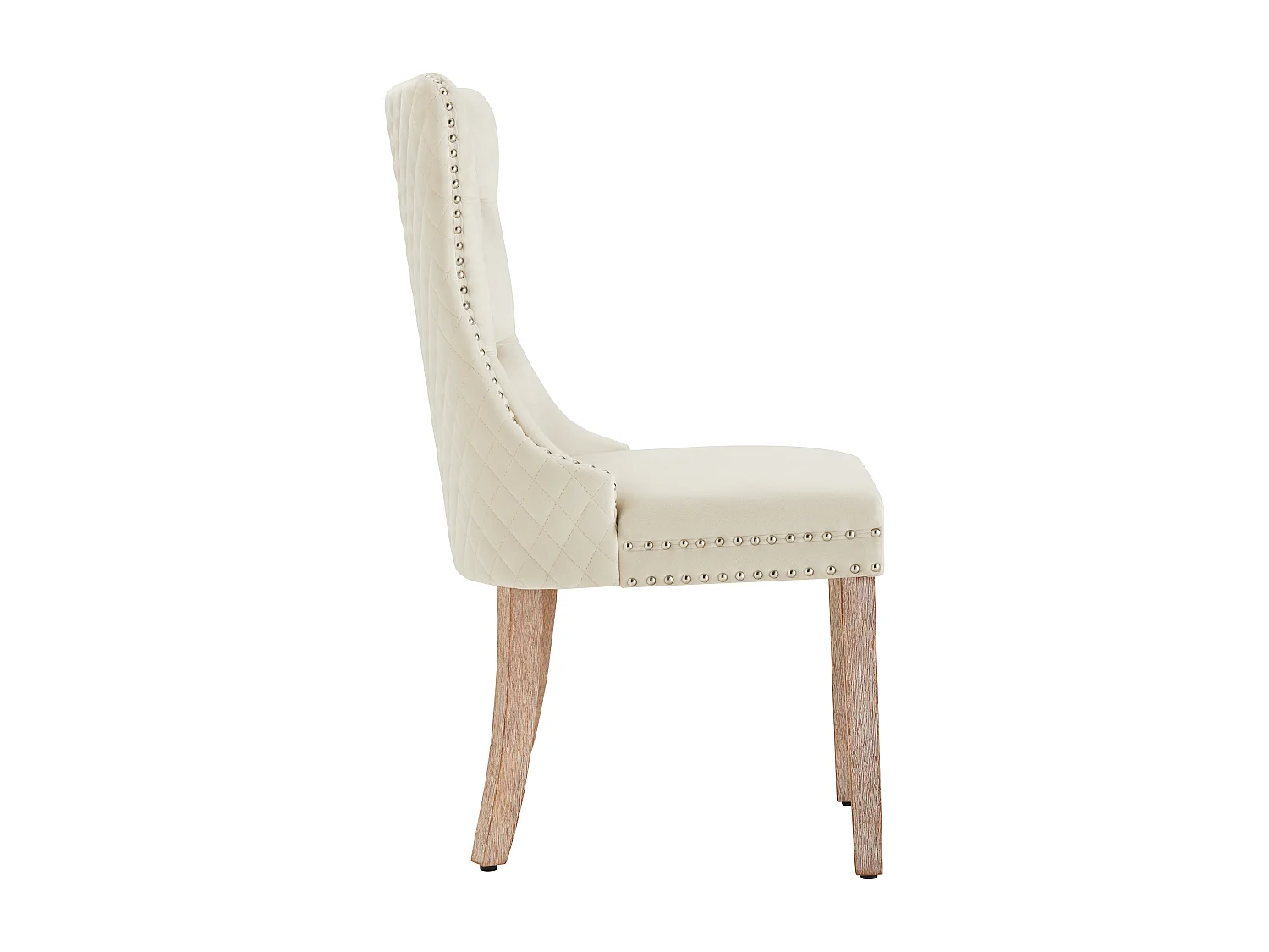 Lot de 6 Chaises de salle à manger en velours - pièds en bois massif - dossier à motif losange - beige