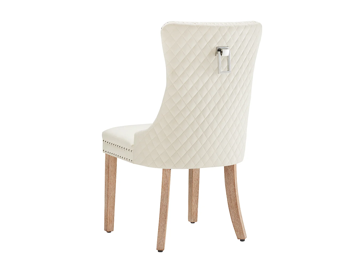 Lot de 6 Chaises de salle à manger en velours - pièds en bois massif - dossier à motif losange - beige