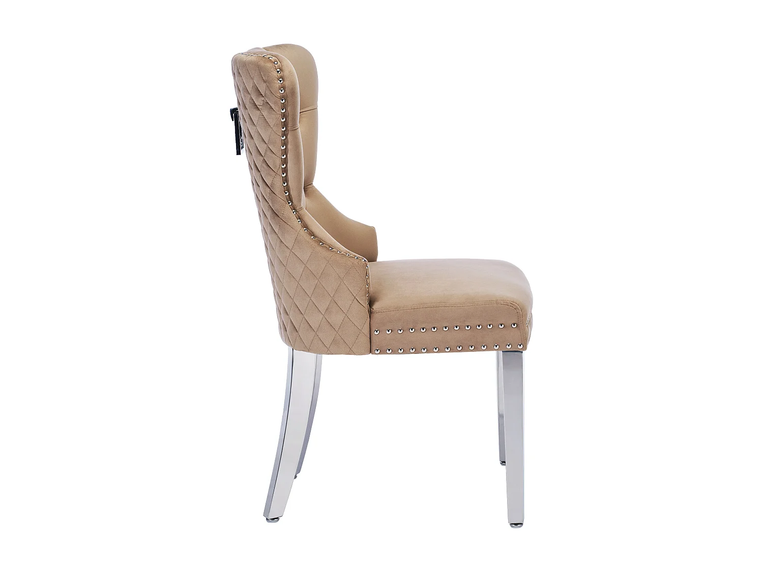 Lot de 6 Chaises de salle à manger en velours - pièds en bois massif - dossier à motif losange - marron