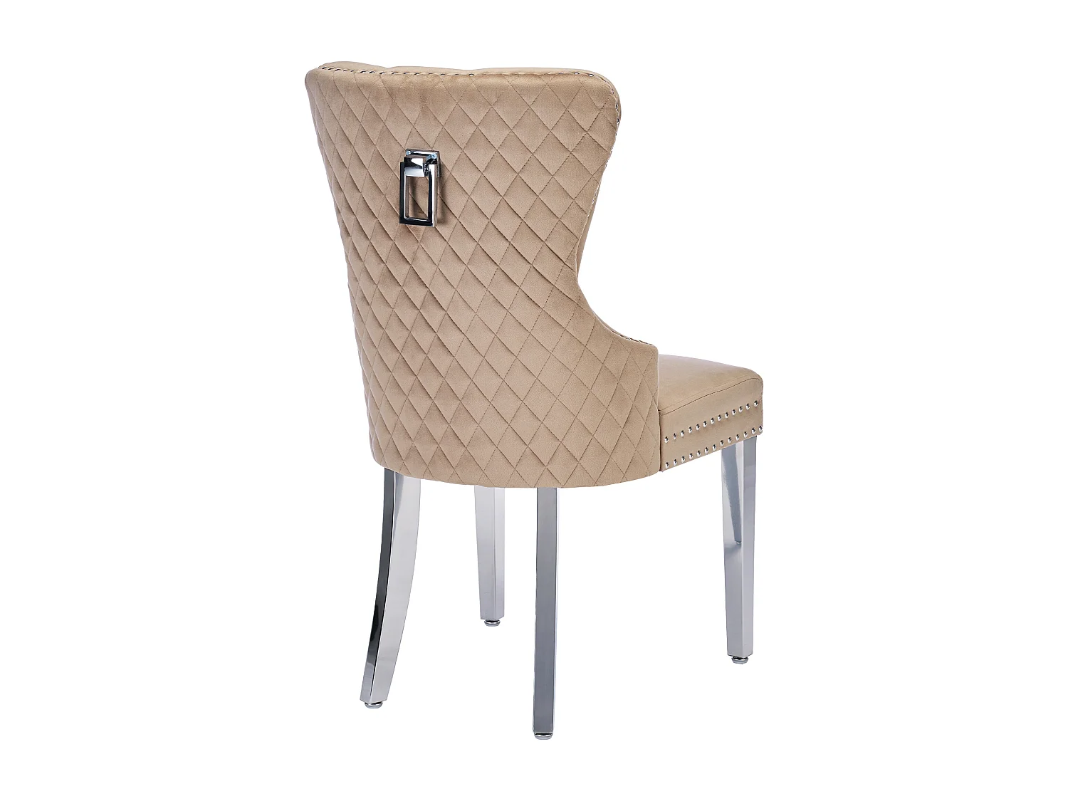 Lot de 6 Chaises de salle à manger en velours - pièds en bois massif - dossier à motif losange - marron