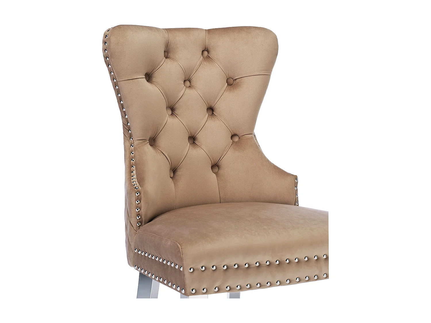 Lot de 6 Chaises de salle à manger en velours - pièds en bois massif - dossier à motif losange - marron