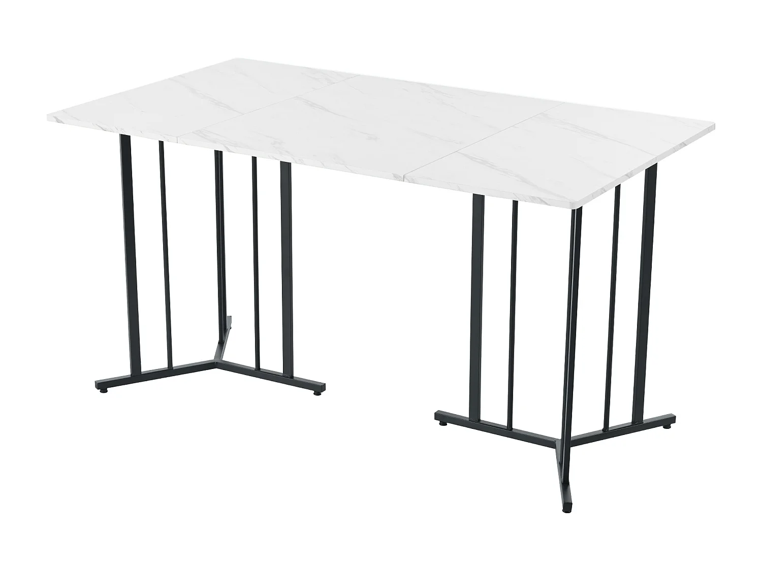 Table à manger 4 à 8 couverts en MDF et métal - Plateau à motif marbre - blanc et noir