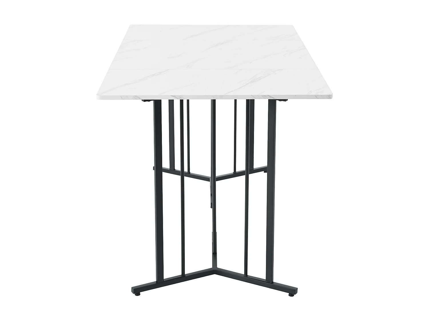 Table à manger 4 à 8 couverts en MDF et métal - Plateau à motif marbre - blanc et noir