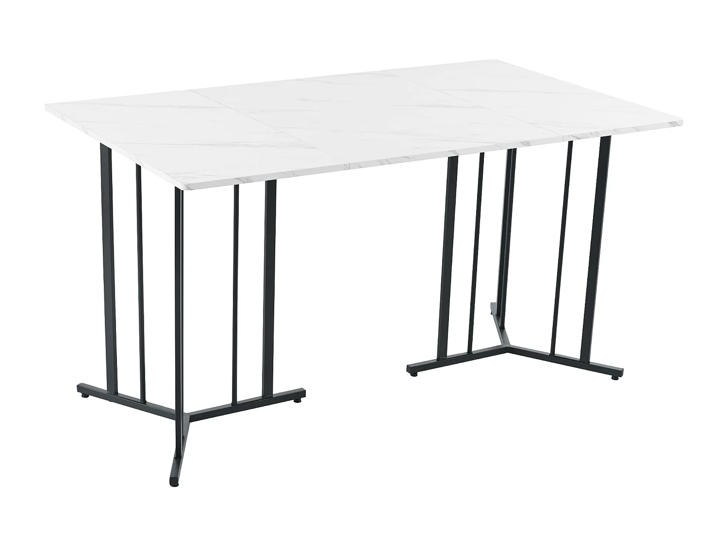 Table à manger 4 à 8 couverts en MDF et métal - Plateau à motif marbre - blanc et noir