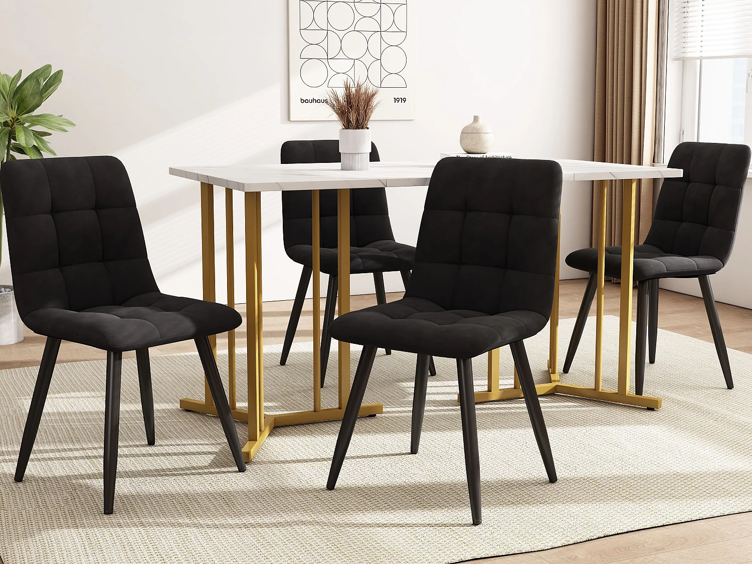 Stół jadalny dla 4-8 osób z płyty MDF i metalu - Blat z wzorem marmuru - biały i złoty