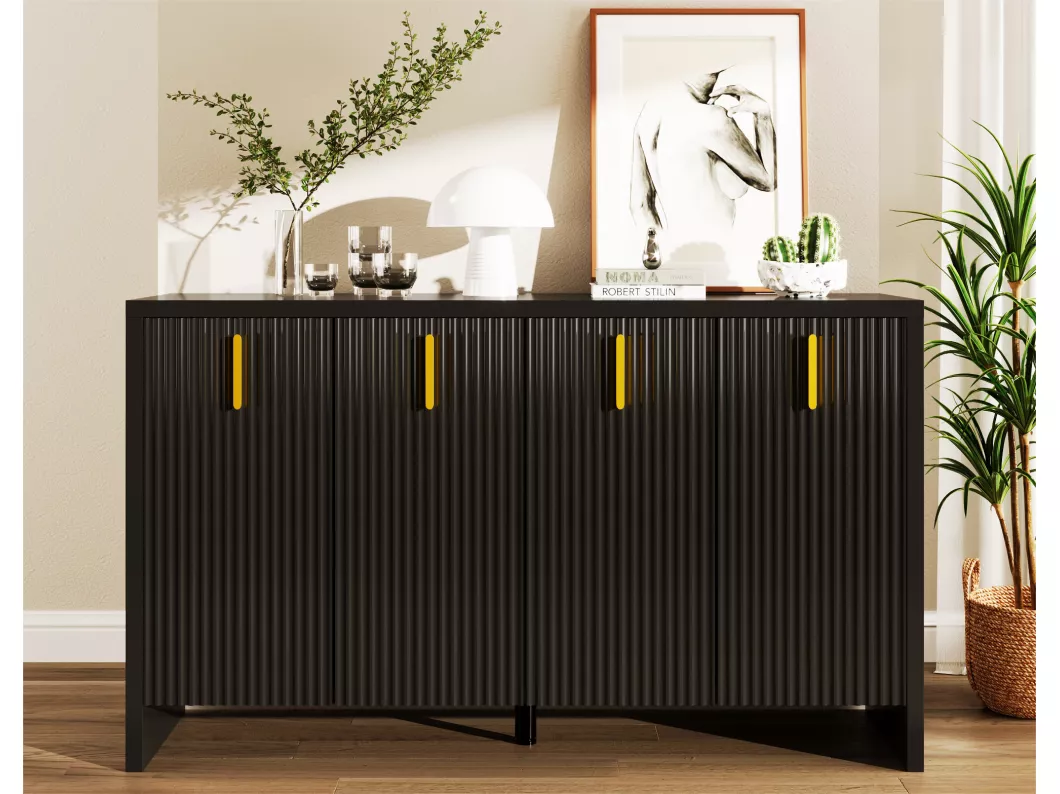 Kauf Unique Modernes Sideboard – mit verstellbaren Regalen – goldene Griffe – Schwarz