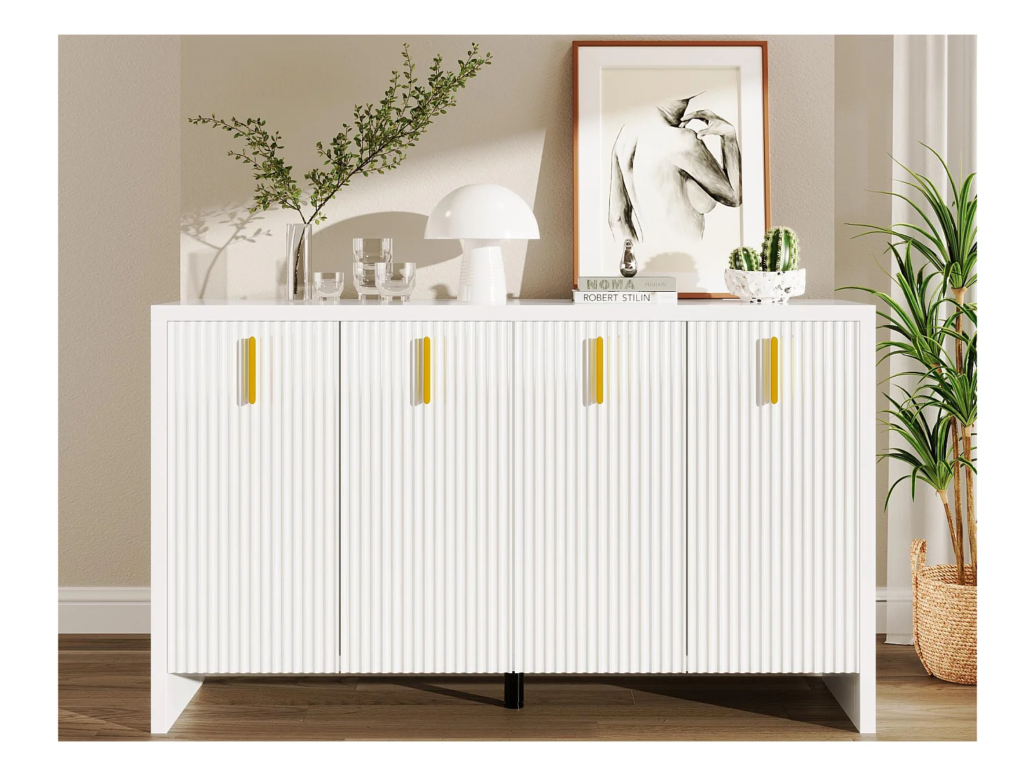 Modern dressoir - met verstelbare planken - gouden handgrepen - Wit